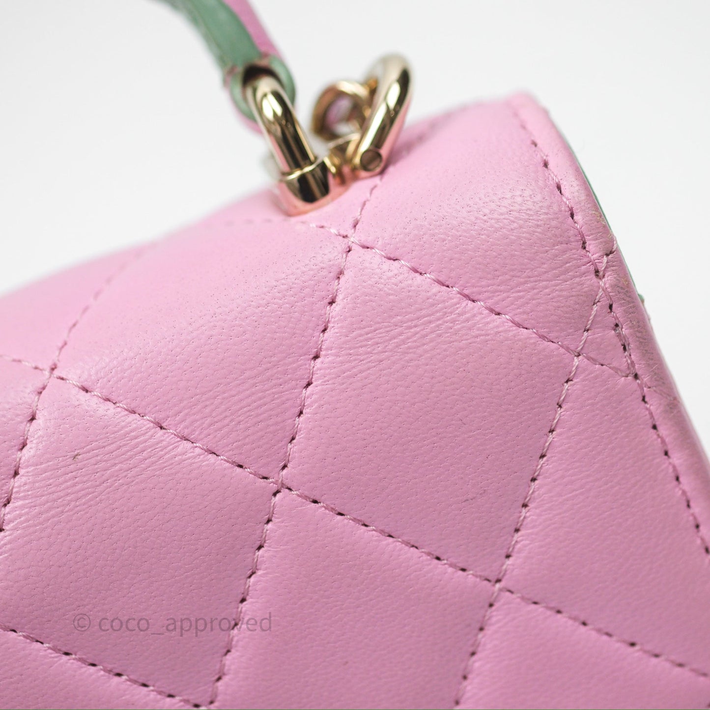 Chanel Mini Handle Clutch With Chain Pink/ Mint Lambskin Gold Hardware 23P