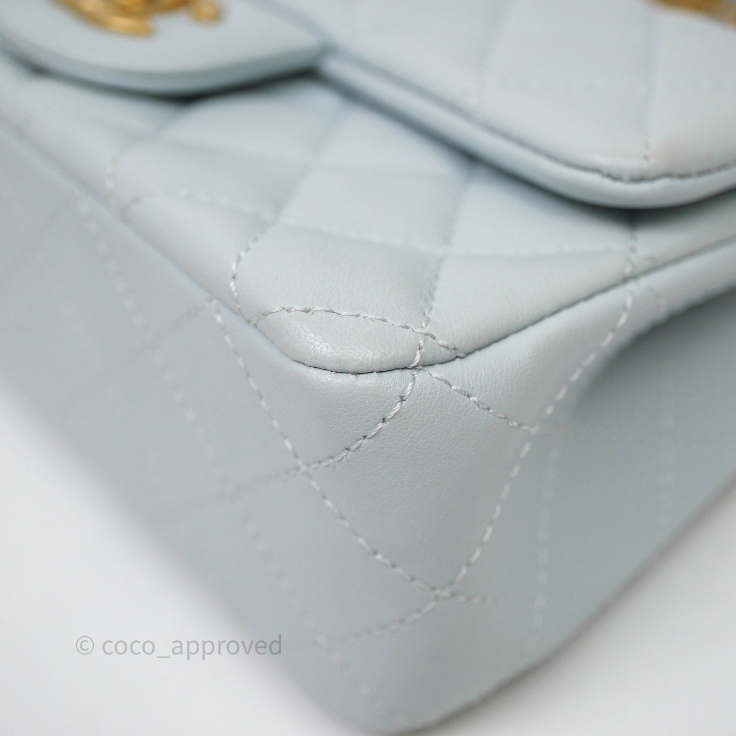 Chanel Pearl Crush Mini Rectangular Light Blue Lambskin Aged Gold Hardware