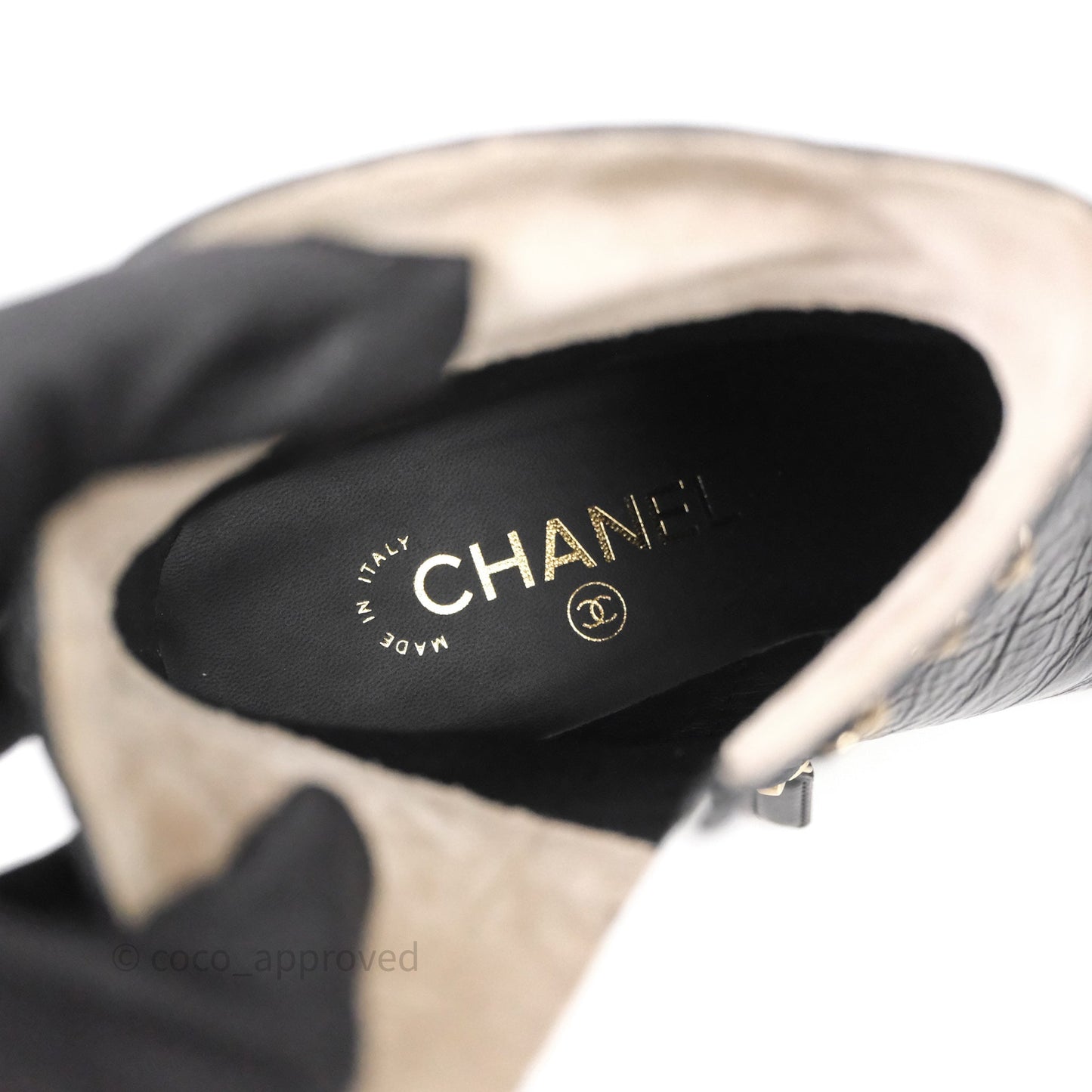 Chanel CC Black Leather Chain Ankle Boots Size 39