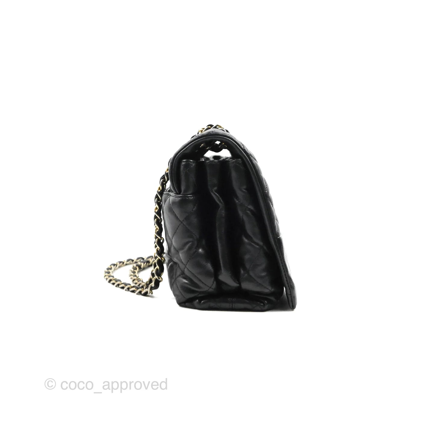 Chanel Soft Elegance Flap Bag Calfskin Black Aged Gold Hardware