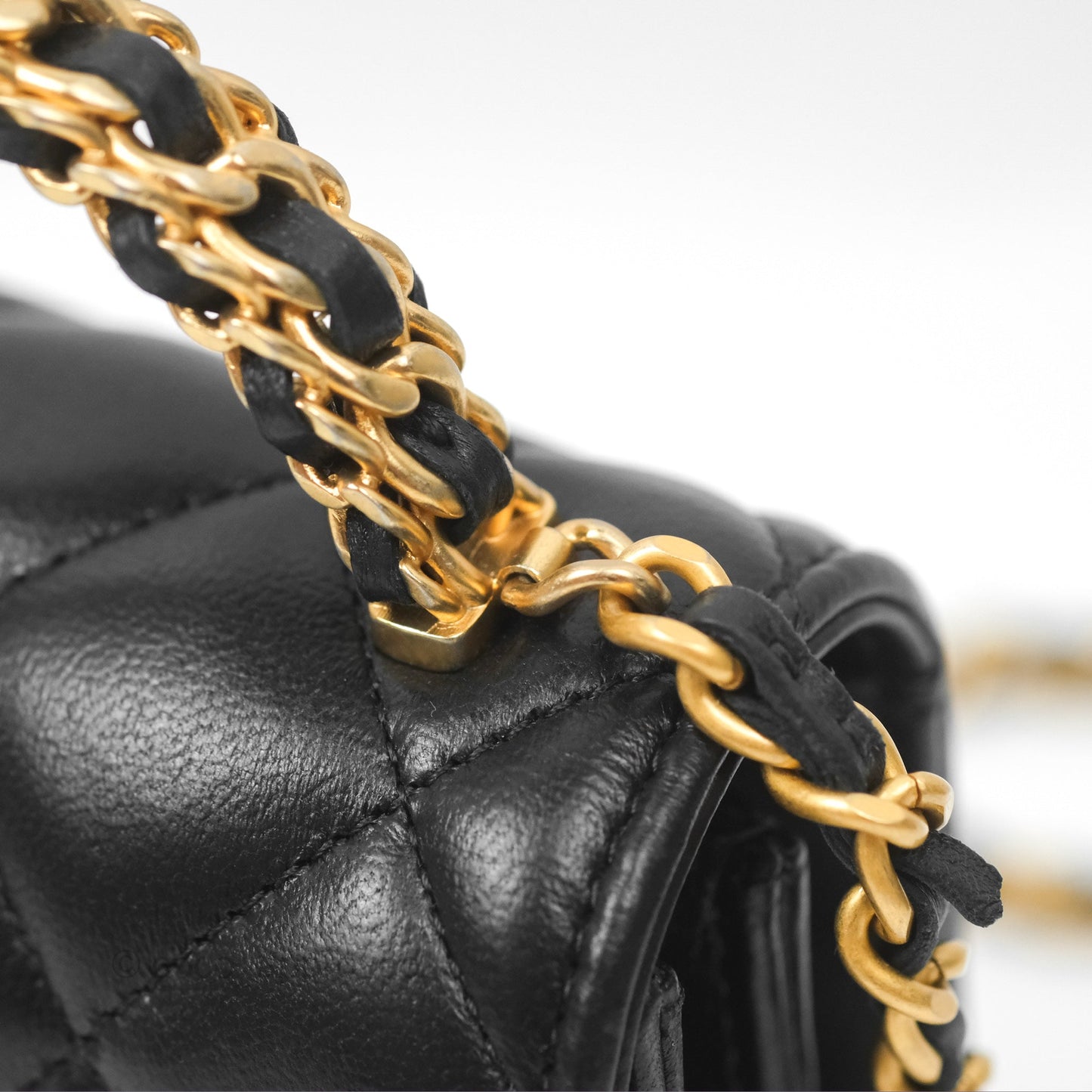 Chanel Top Handle Clutch With Chain Black Lambskin Aged Gold Hardware