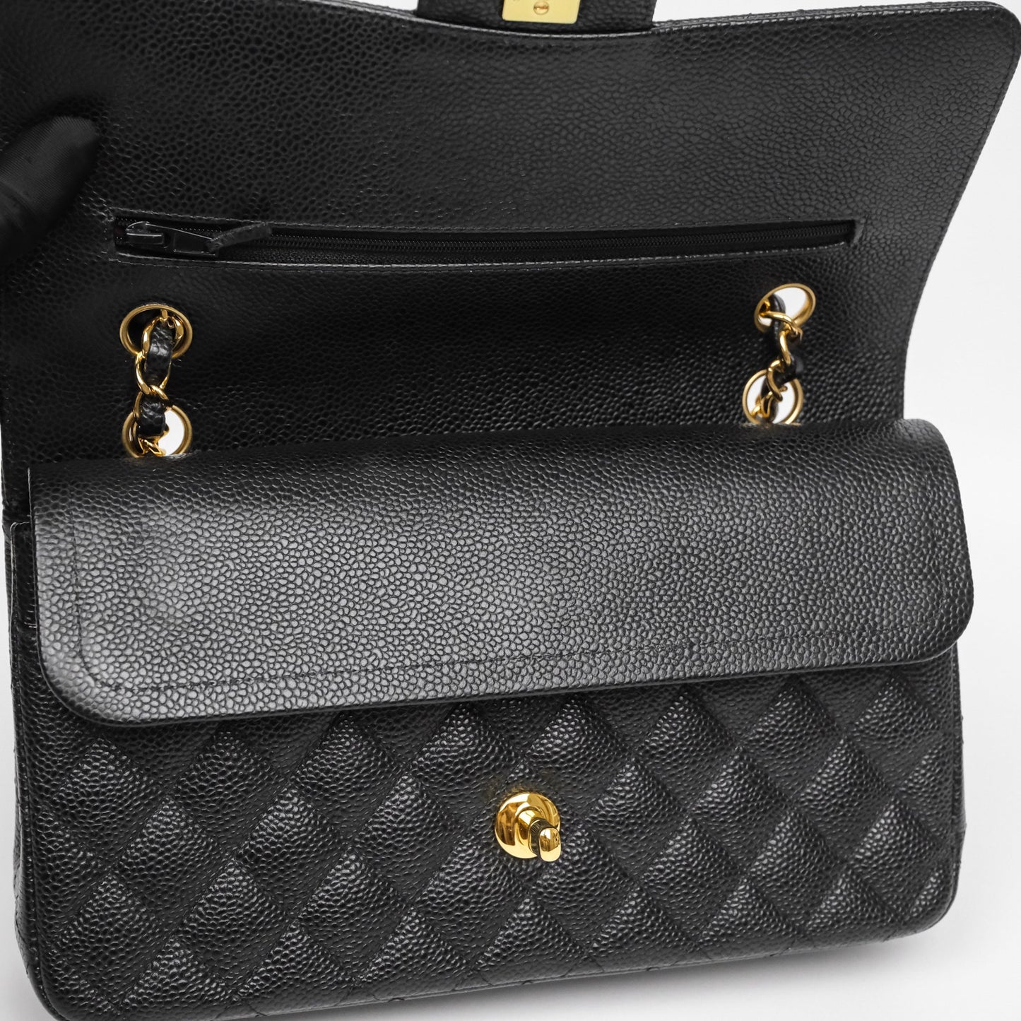 Chanel Classic M/L Medium Flap Quilted Black Caviar Gold Hardware