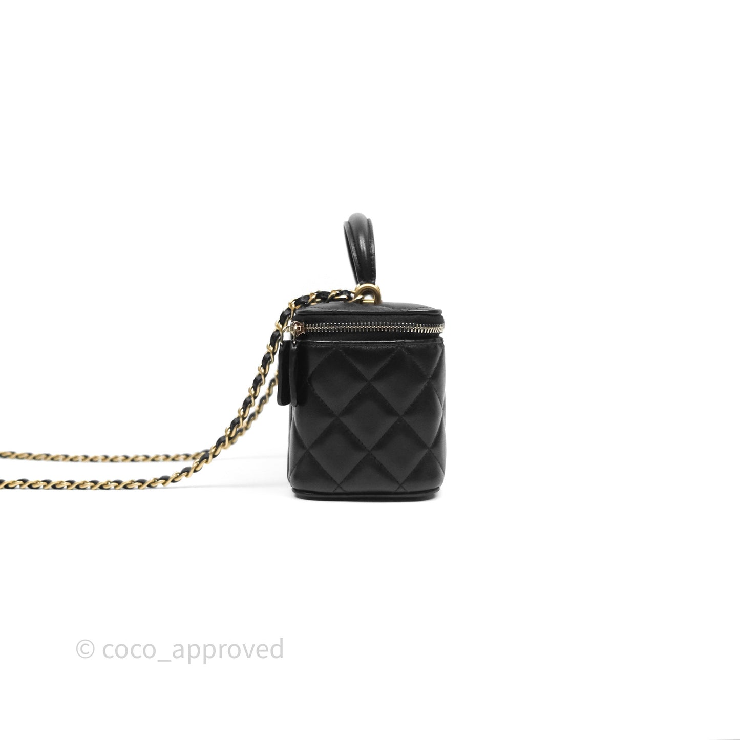 Chanel Vanity Rectangular Top Handle Black Lambskin Aged Gold Hardware