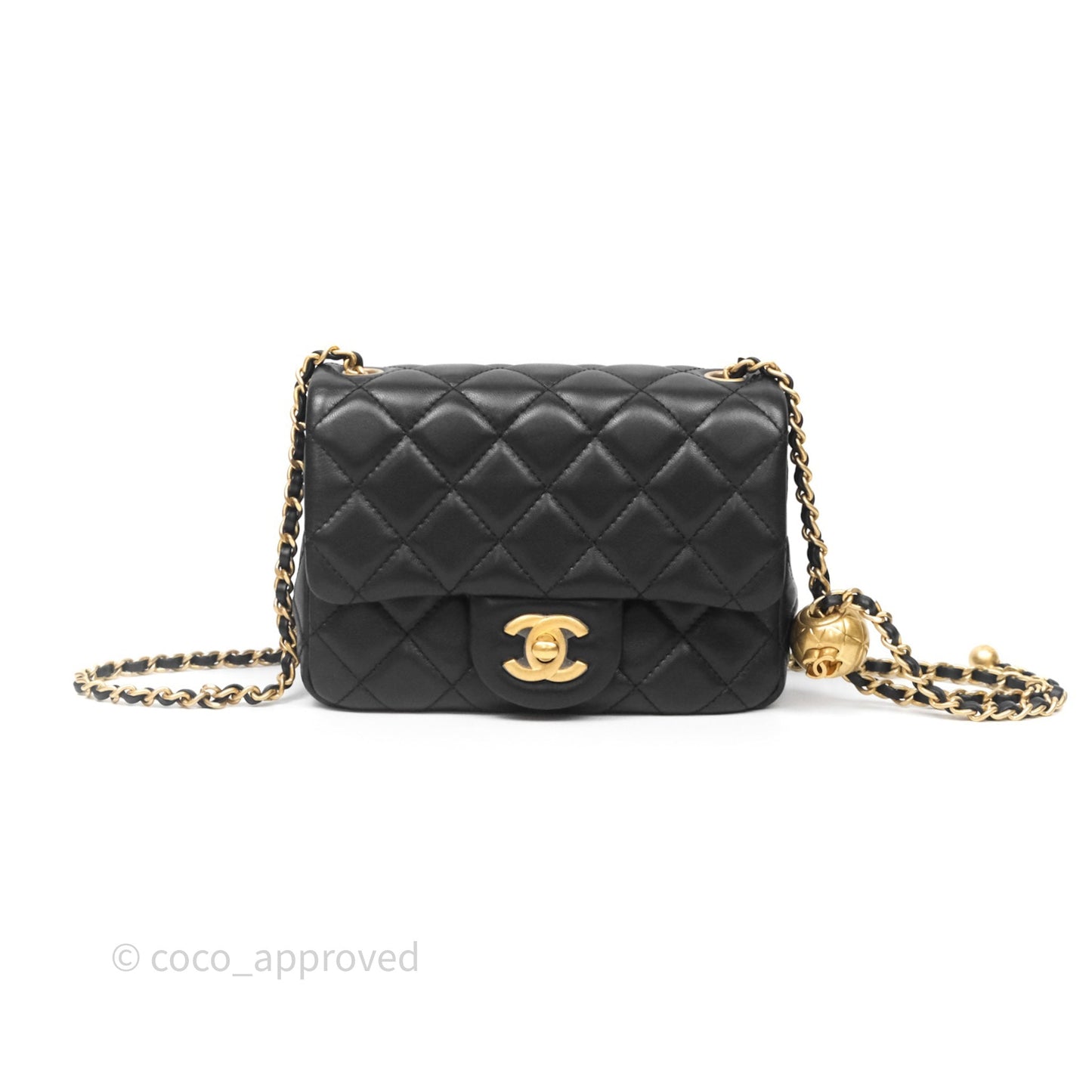 Chanel Pearl Crush Mini Square Quilted Black Lambskin Aged Gold Hardware