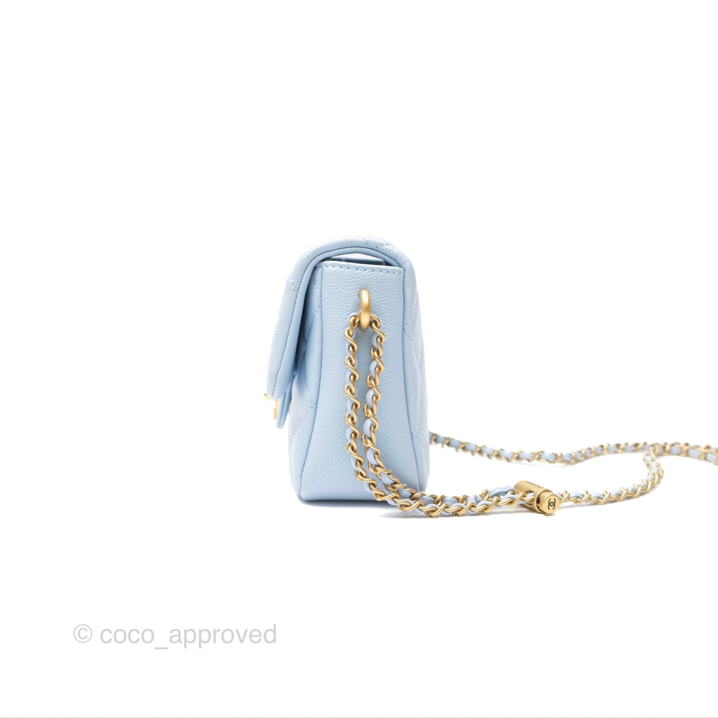 Chanel Quilted My Perfect Mini Iridescent Blue Caviar Aged Gold Hardware