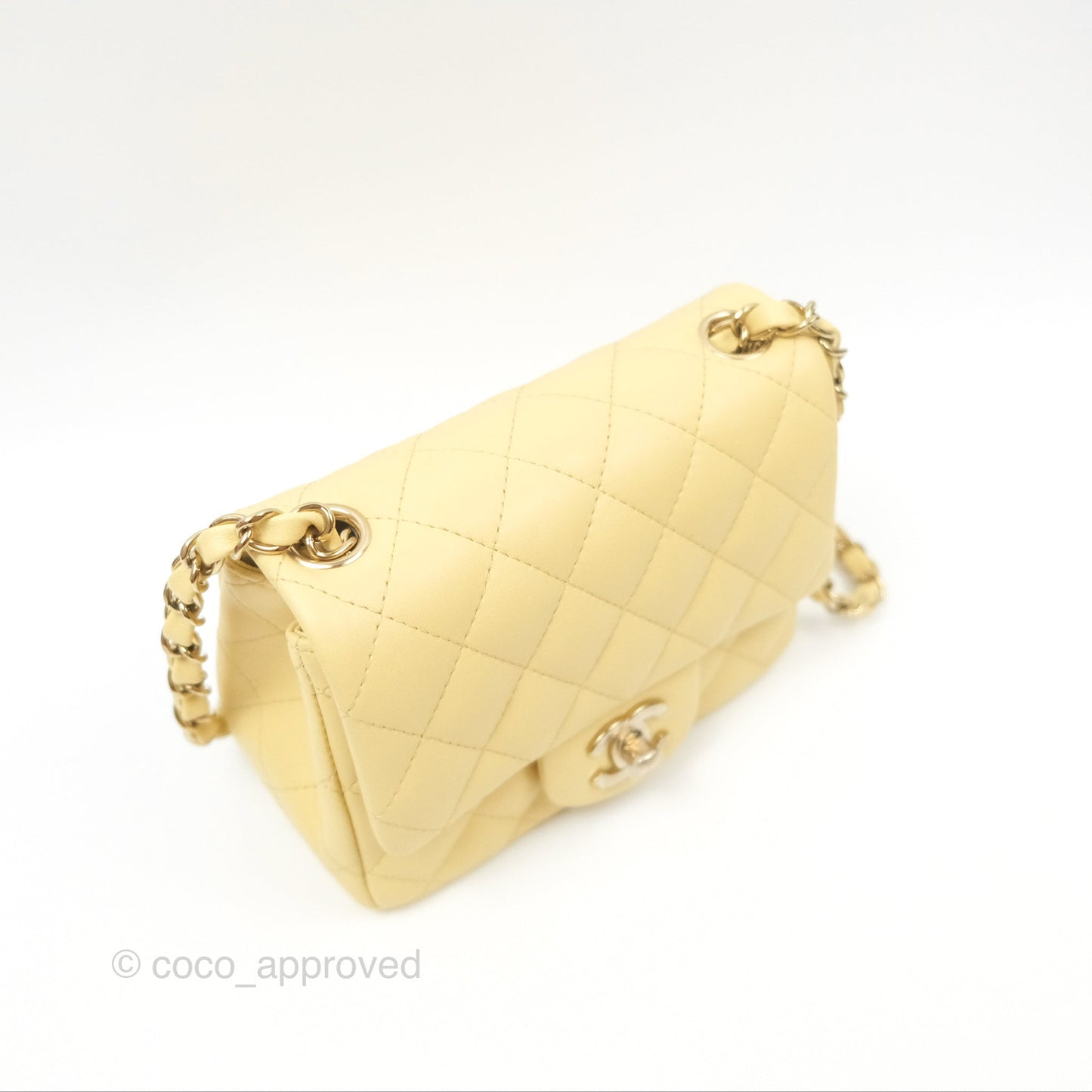 Chanel Mini Square Quilted Yellow Lambskin Gold Hardware