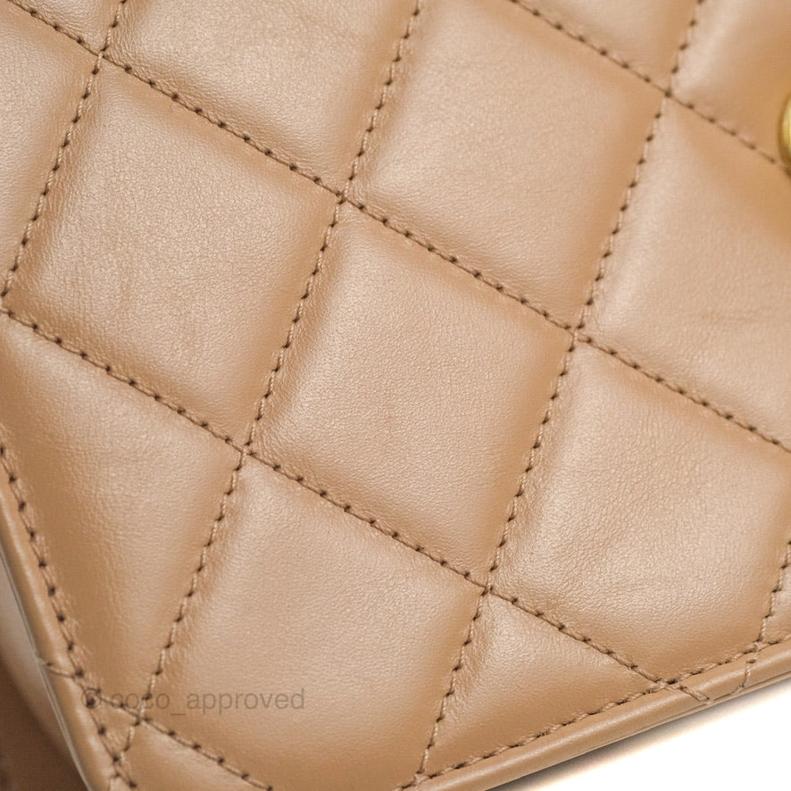 Chanel Quilted Perfect Fit Adjustable Beige Calfskin Gold Hardware 21A