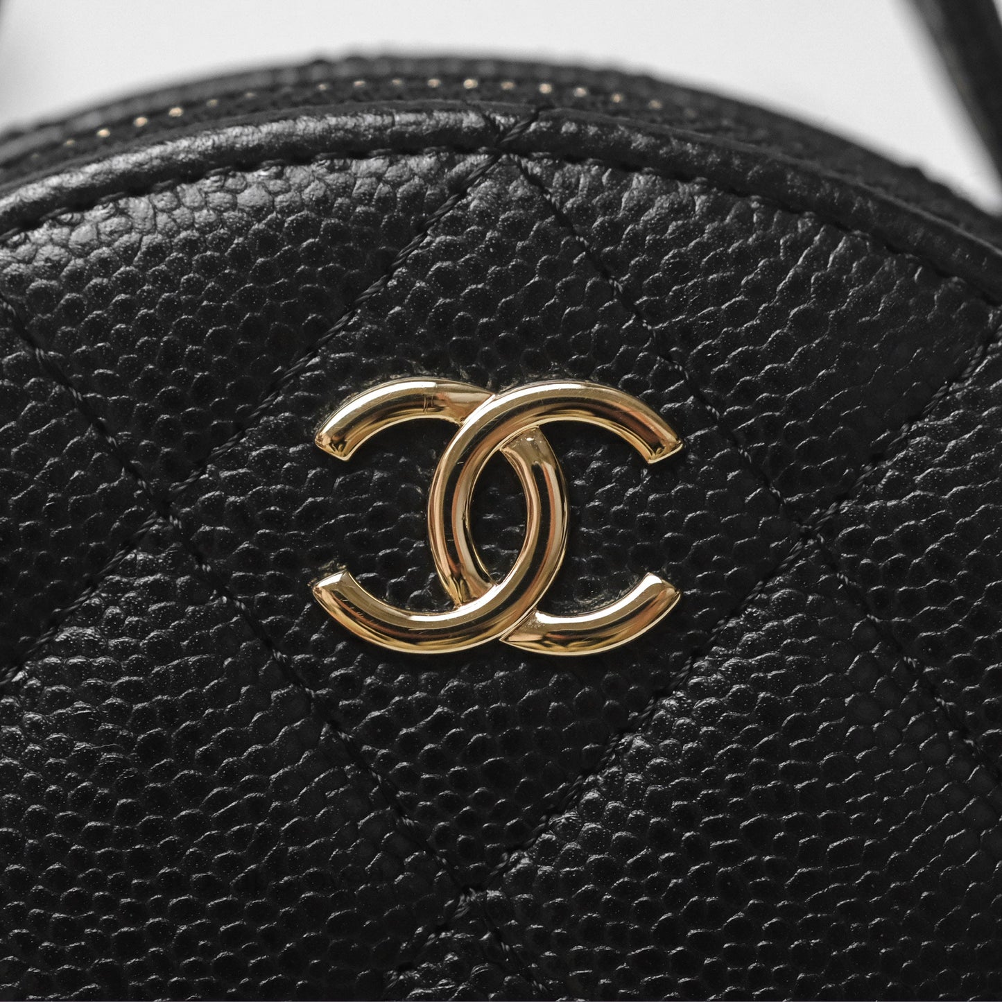 Chanel Mini Round Vanity Bag Handle With Care Black Caviar 22C