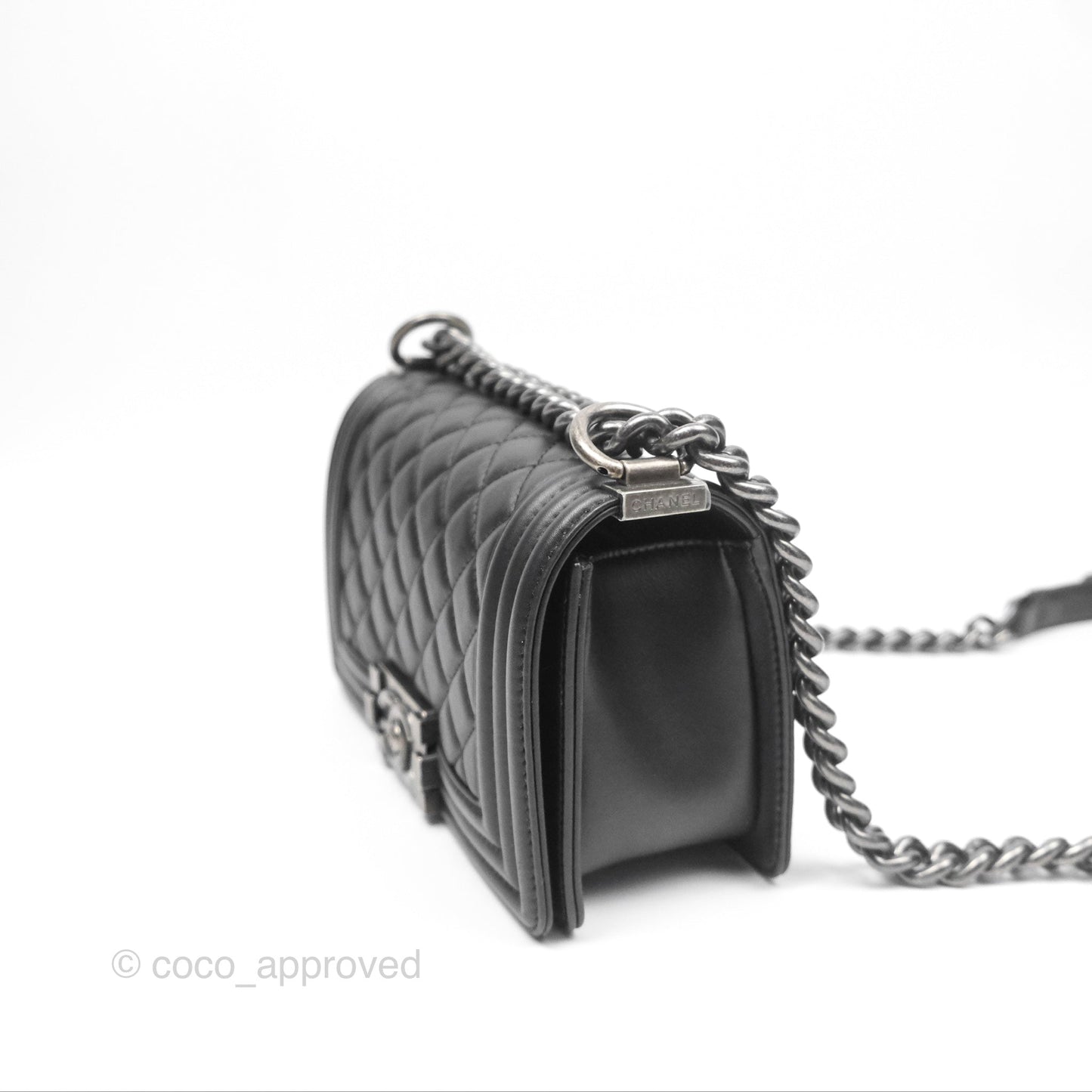 Chanel Small Boy Black Calfskin Ruthenium Hardware