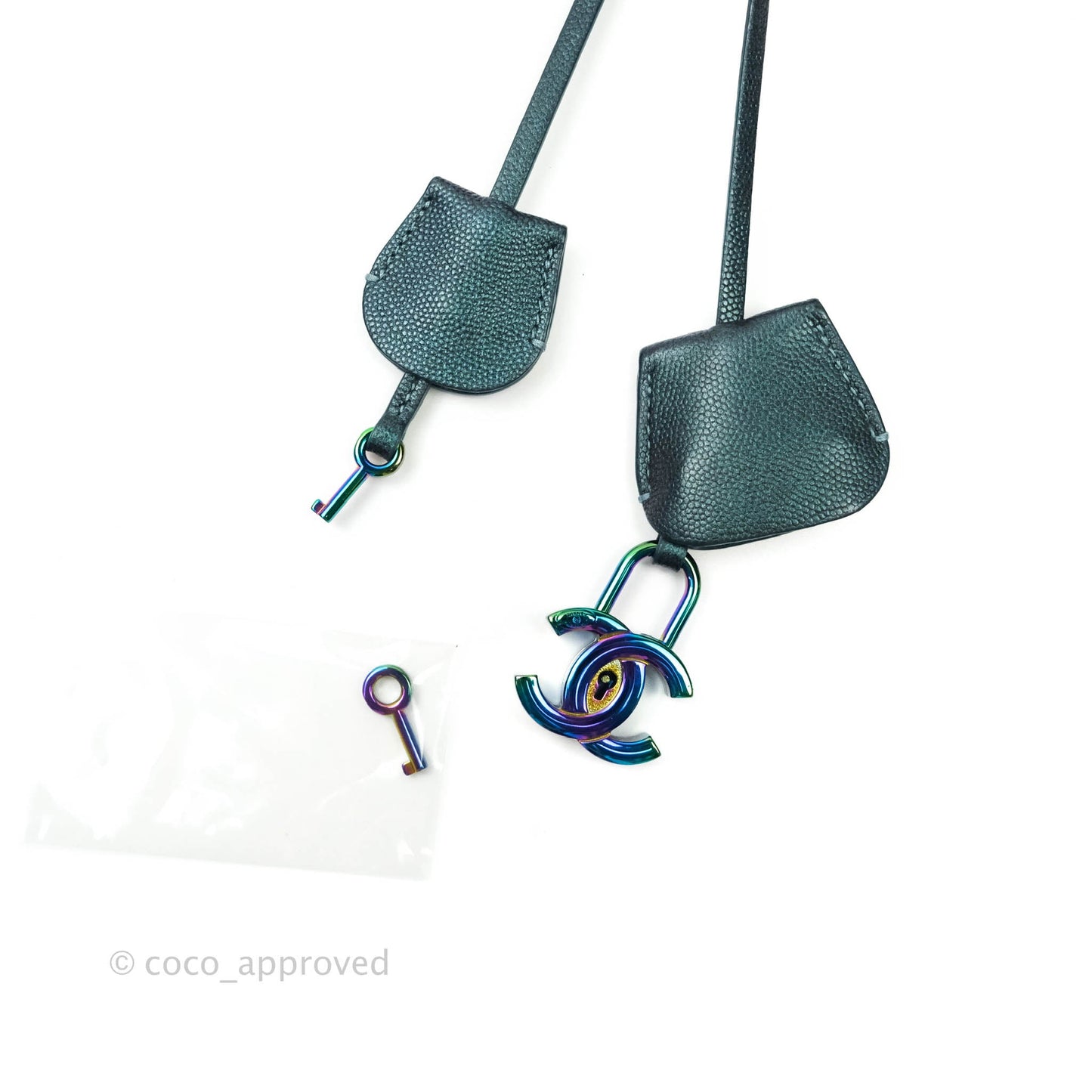Chanel Quilted Medium CC Filigree Vanity Case Iridescent Dark Turquoise Caviar Rainbow Hardware