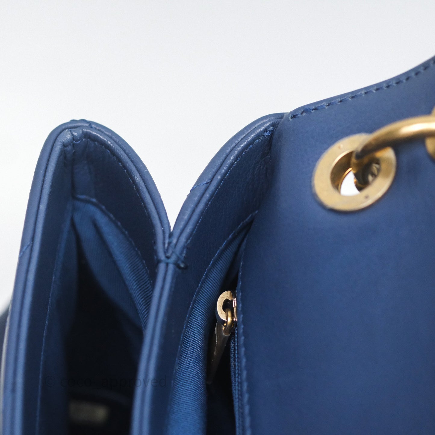 Chanel Small Chevron Python Chic Top Handle Flap Blue Calfskin Gold Hardware