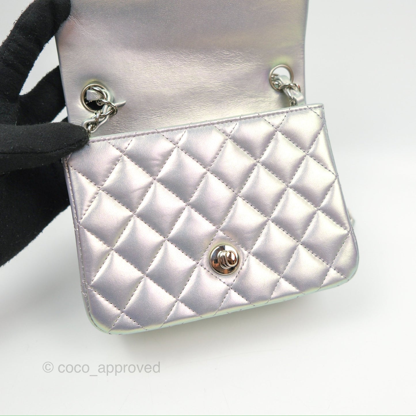 Chanel Mini Square Quilted Iridescent Lilac Silver Hardware 21K