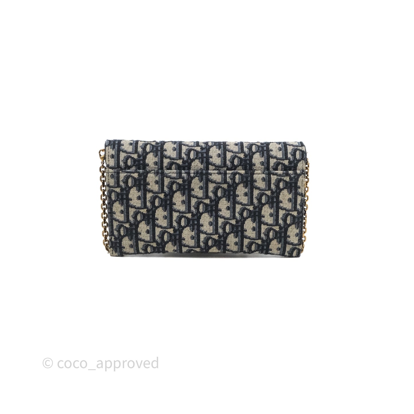 Christian Dior Small Saddle Pouch Wallet with Chain Blue Dior Oblique Jacquard