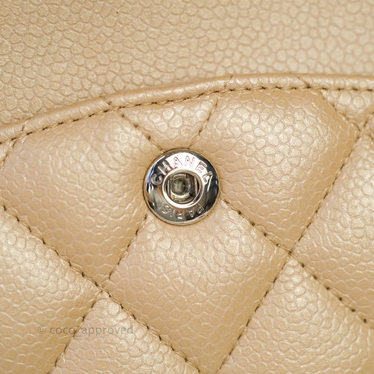 Chanel M/L Medium Double Flap Bag Iridescent Beige Caviar Silver Hardware