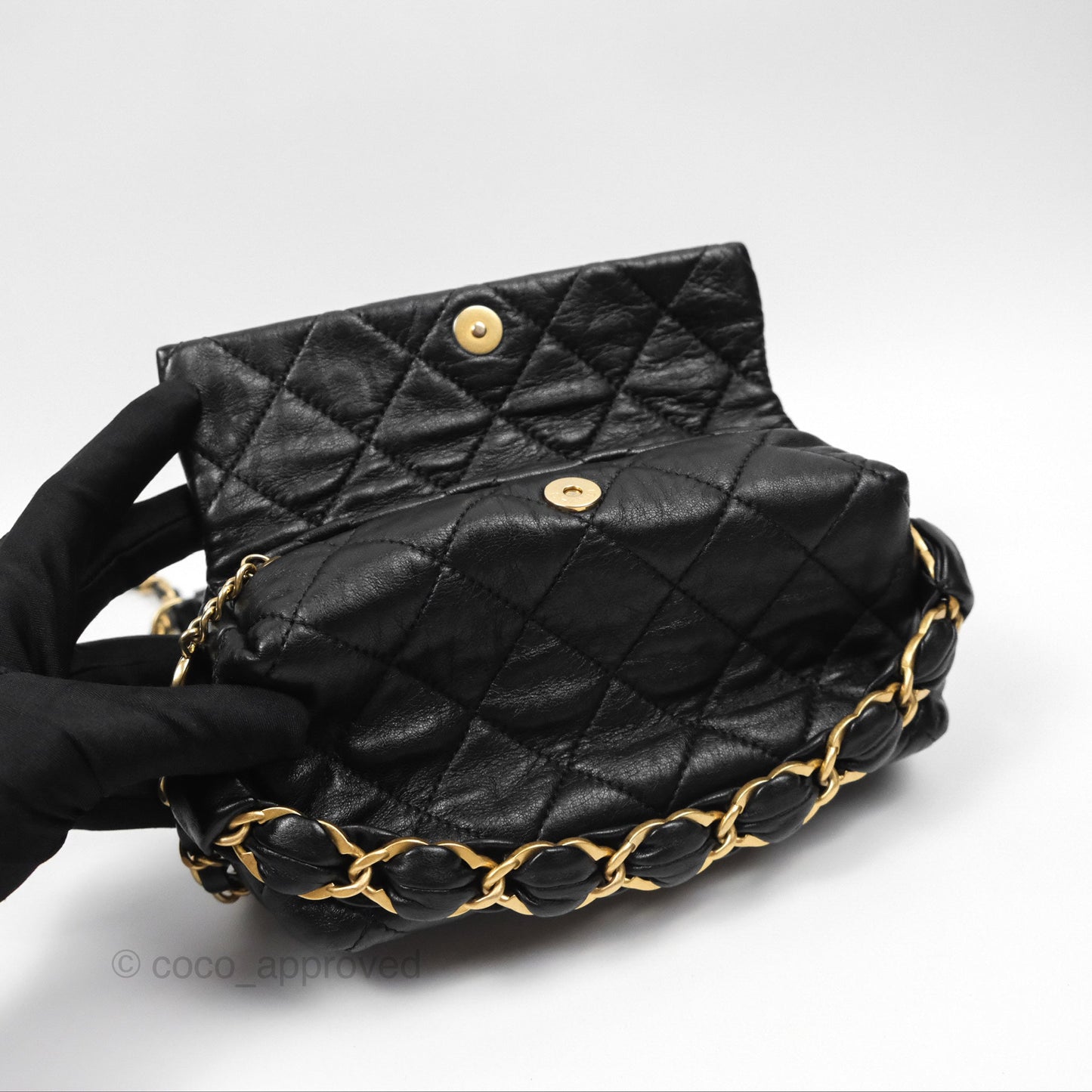 Chanel Small Hobo Bag Crumpled Black Lambskin Aged Gold Hardware 21S