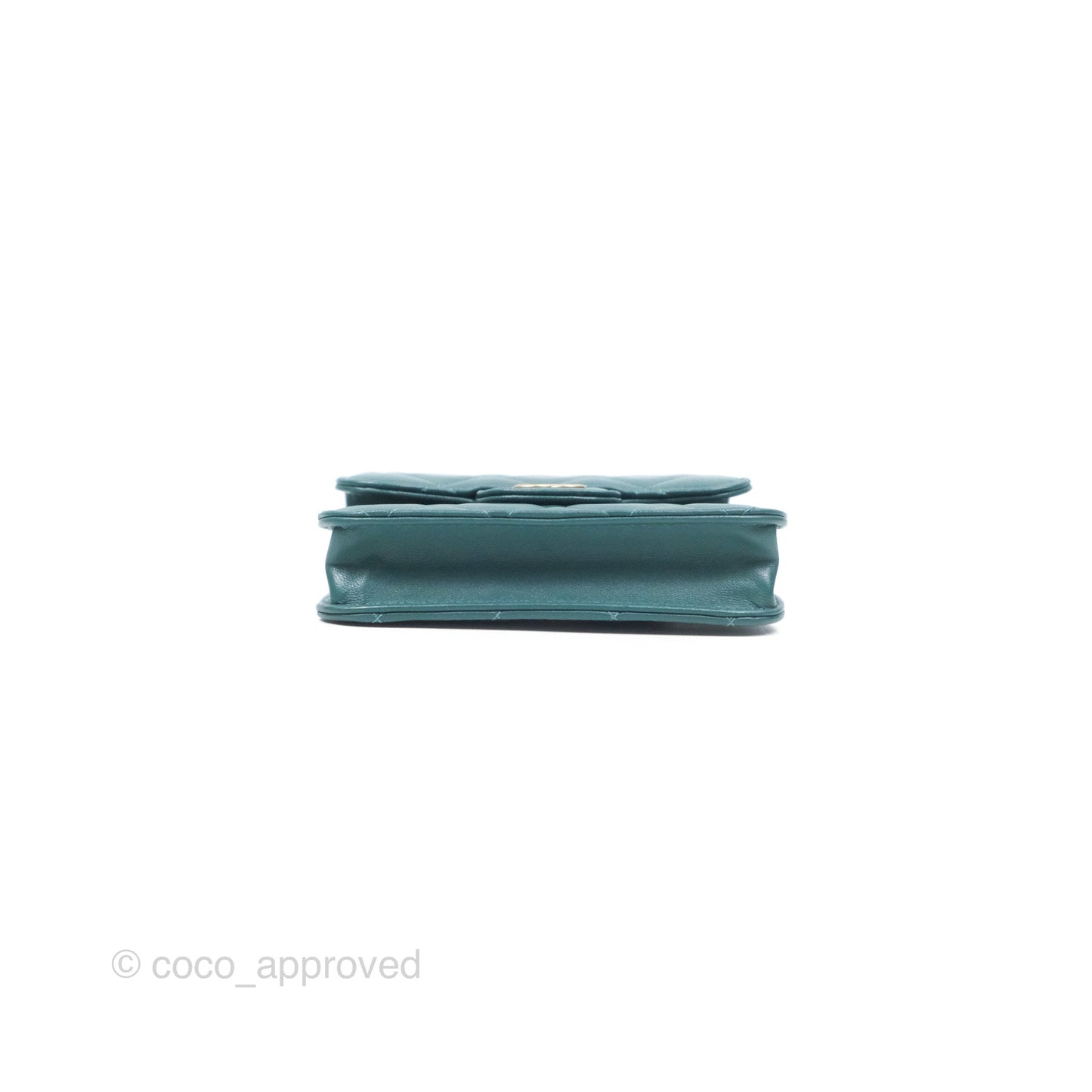 Chanel Mini Handle Clutch With Chain Green Lambskin Aged Gold Hardware