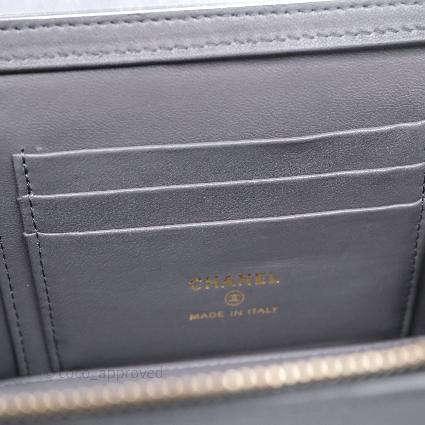 Chanel Vanity Rectangular Top Handle Grey Lambskin Gold Hardware