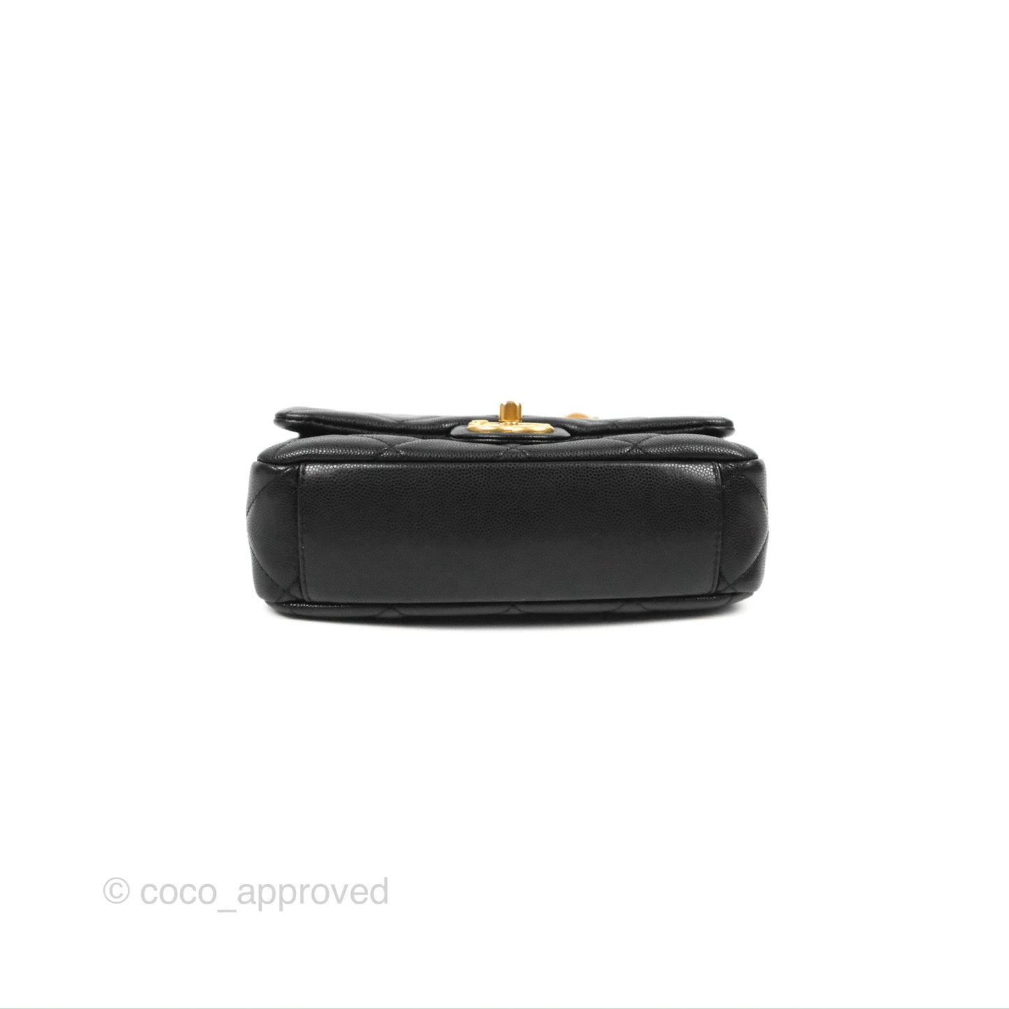 Chanel Small Flap with Coin Charm Black Caviar Aged Gold Hardware 22A