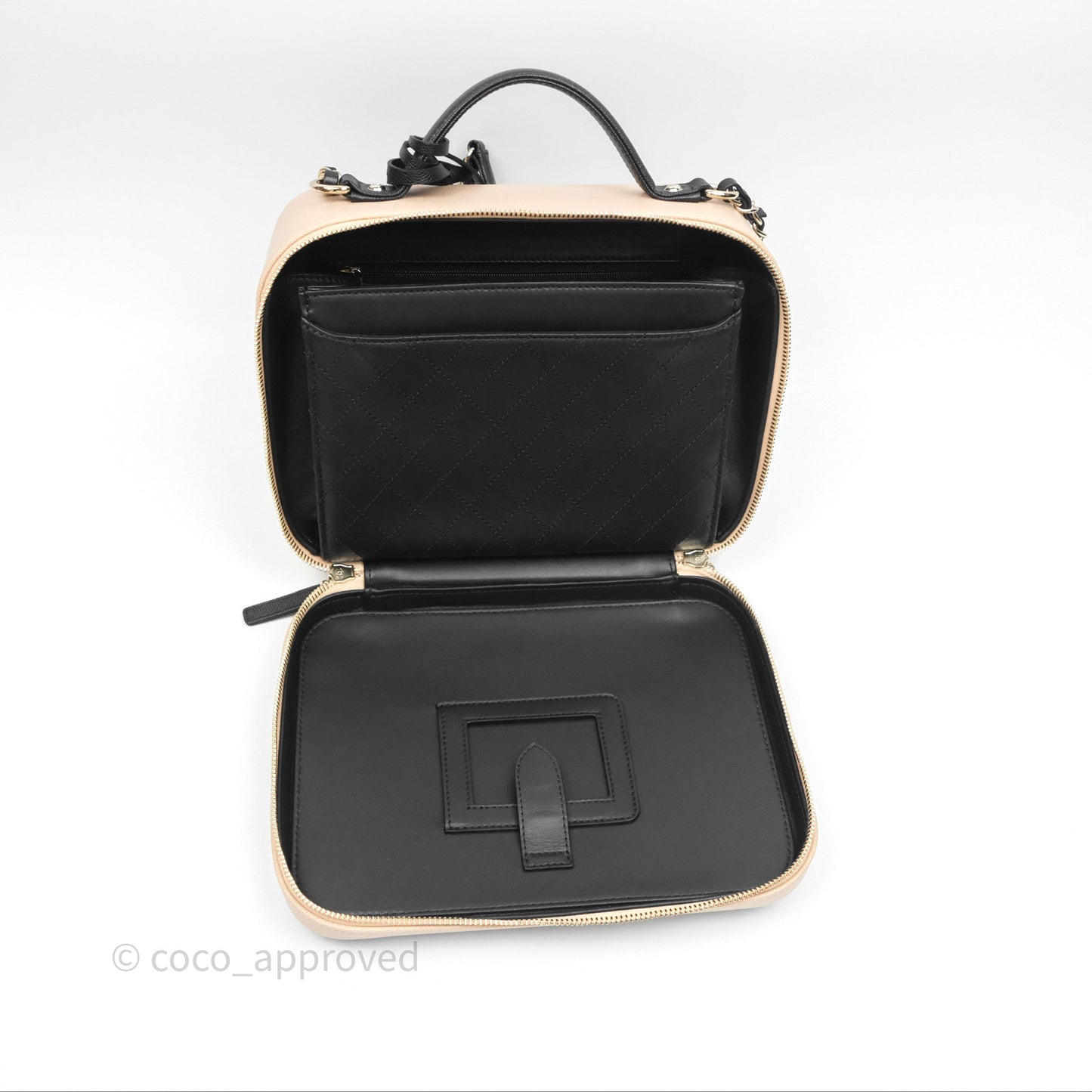 Chanel Quilted Large CC Filigree Vanity Case Beige Black Caviar