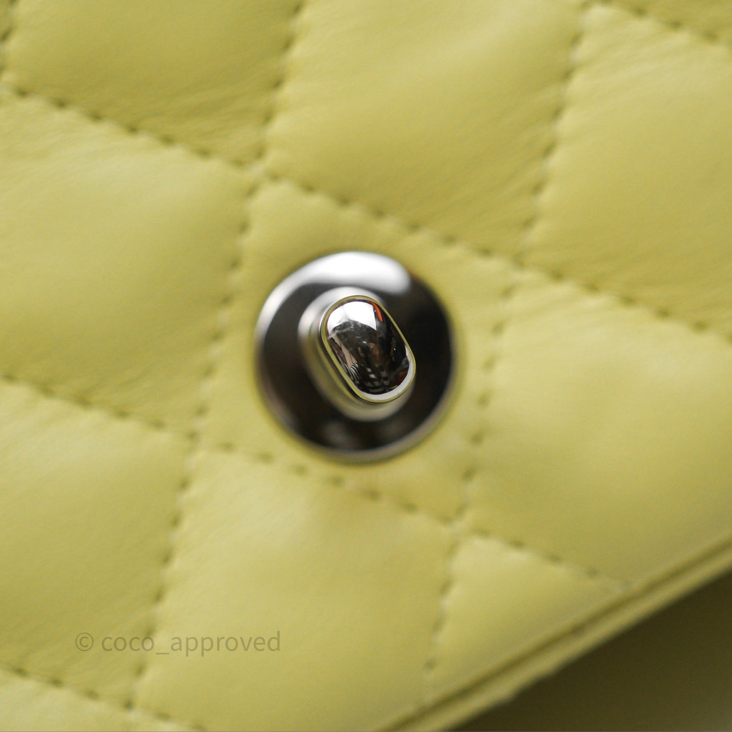 Chanel Mini Square Flap Quilted Yellow Lambskin Silver Hardware