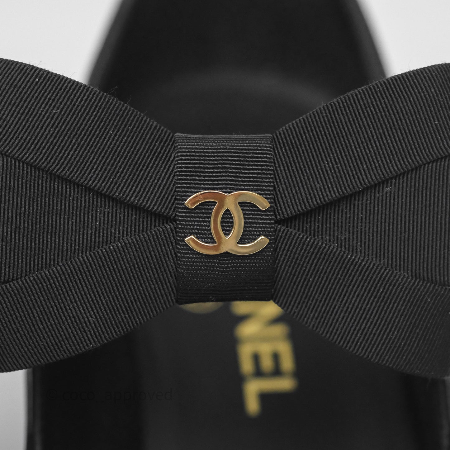 Chanel CC Ribbon Mary Jane Block Heels Black Patent 24C Size 39.5