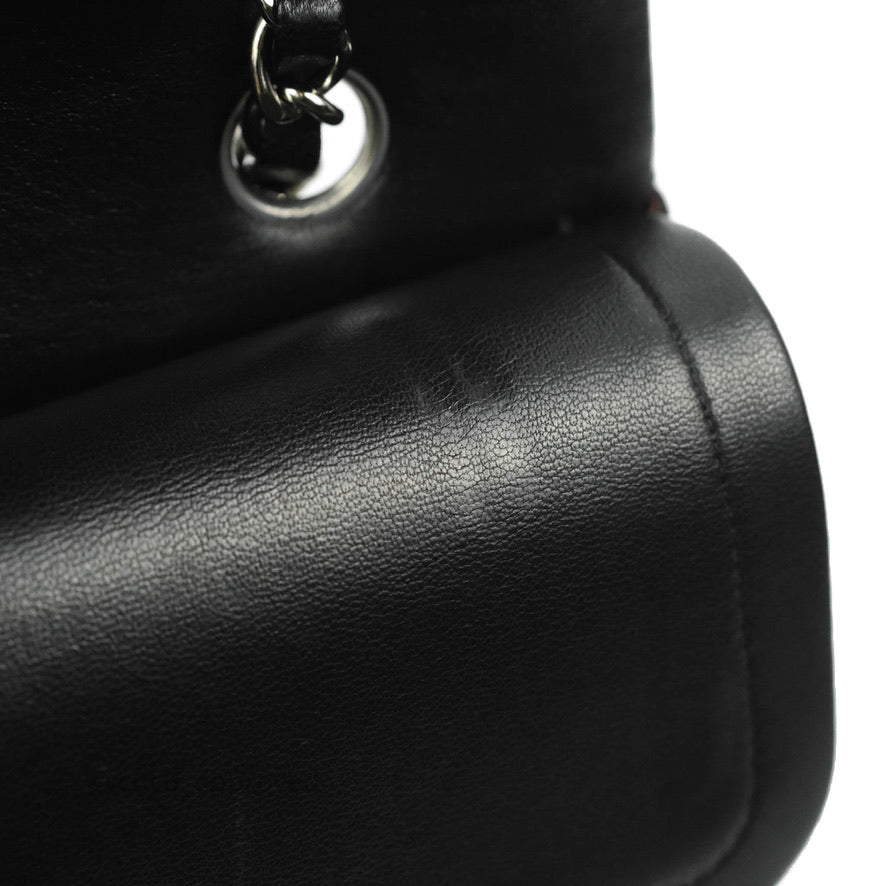 Chanel Classic M/L Medium Double Flap Black Lambskin Silver Hardware