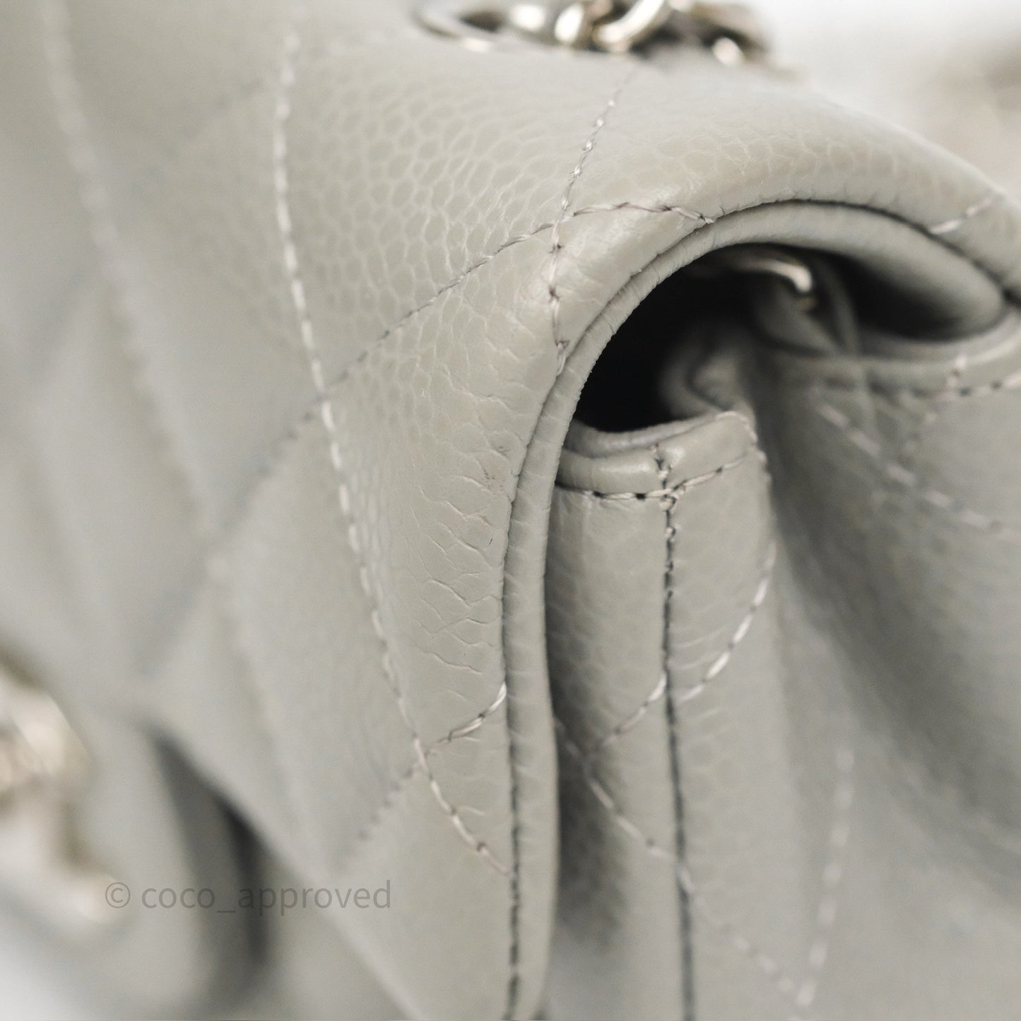 Chanel Extra Mini Rectangular Flap Quilted Light Grey Caviar Silver Hardware