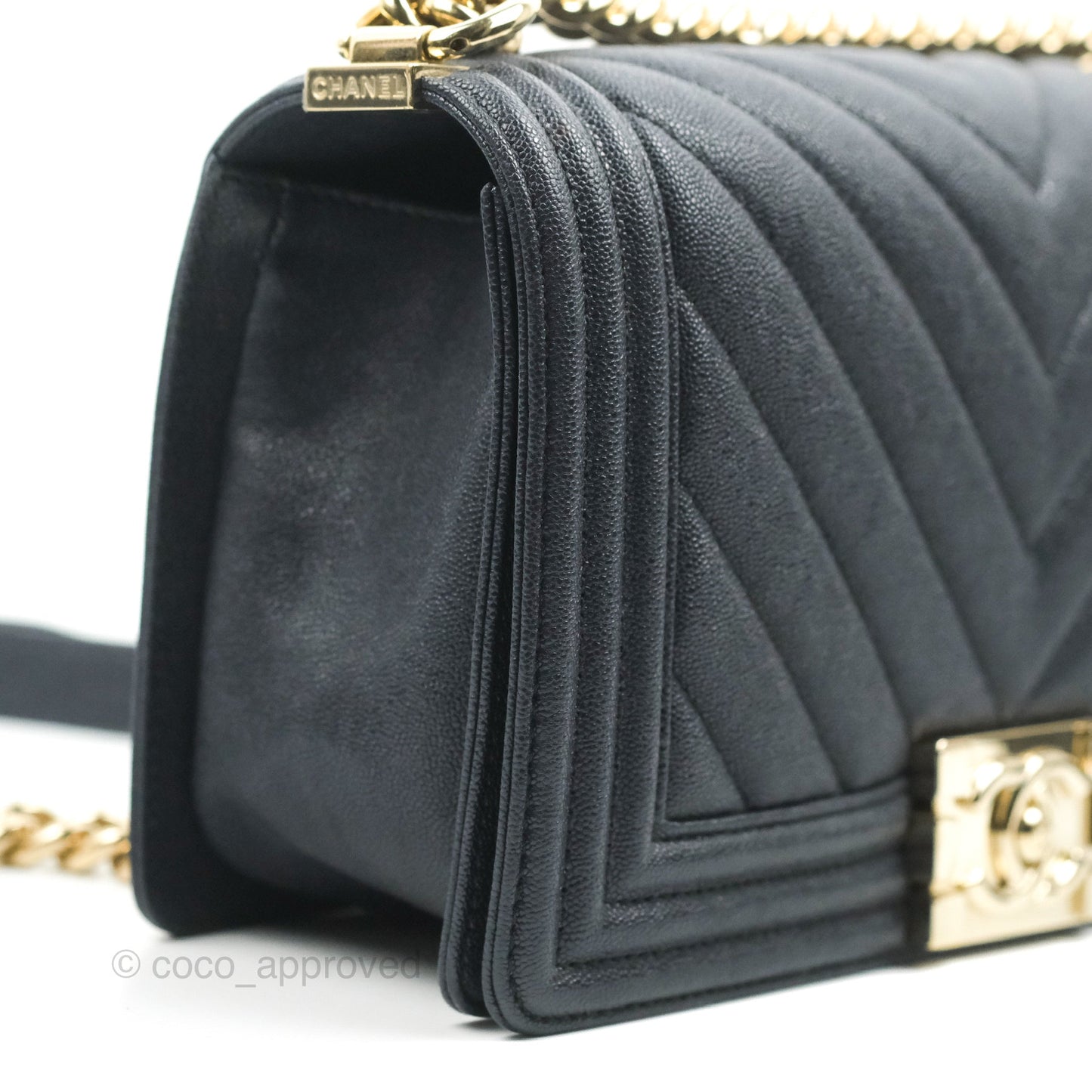 Chanel Chevron Medium Boy Dark Navy Caviar Gold Hardware