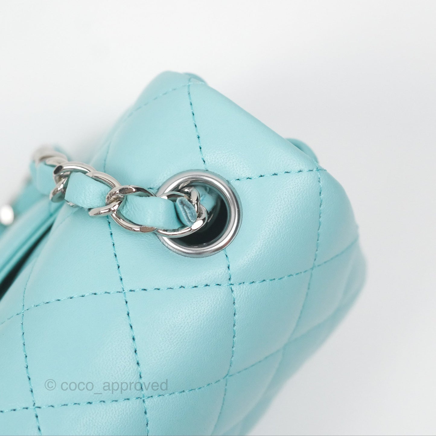 Chanel Quilted Mini Rectangular Flap Tiffany Blue Lambskin Silver Hardware