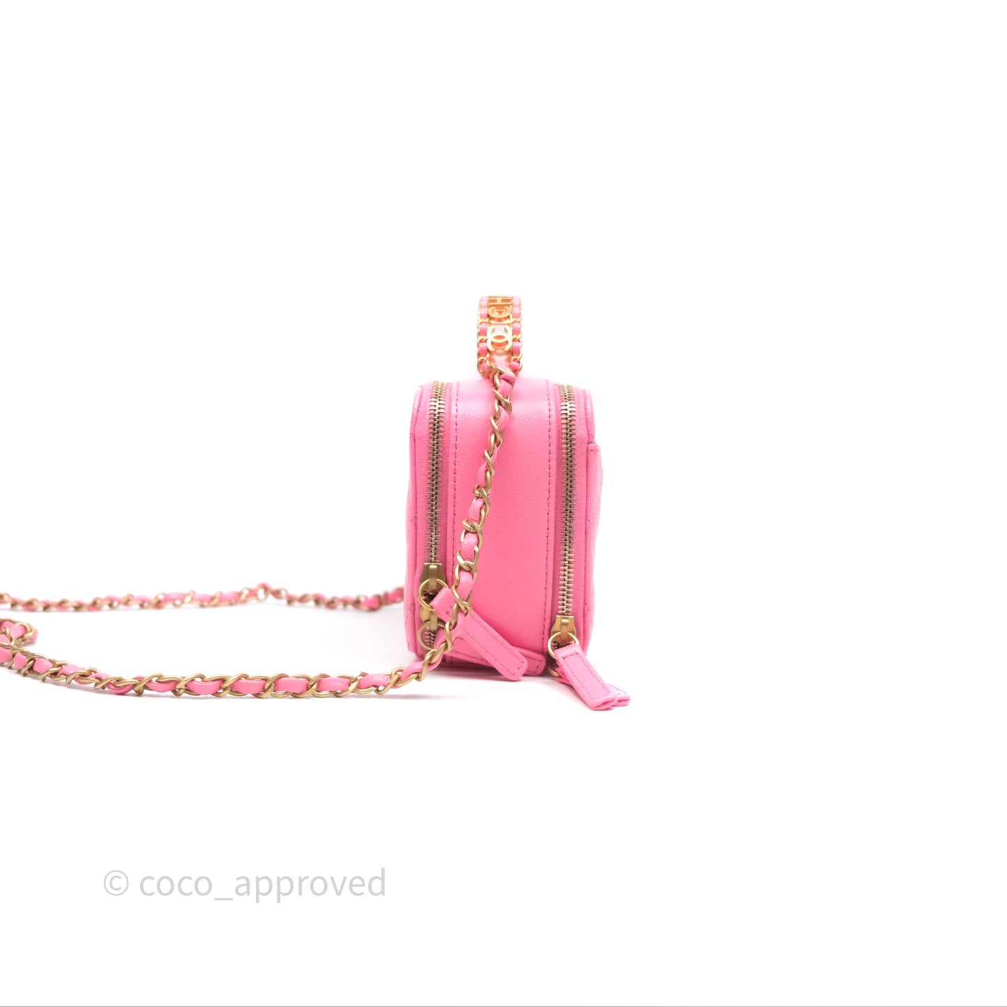 Chanel Quilted Pick Me Up Small Vanity Case Hot Pink Caviar Aged Gold Hardware
