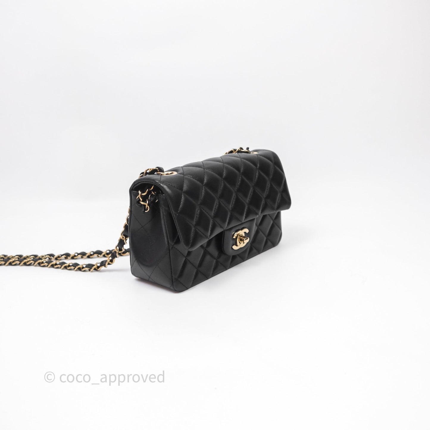 Chanel Quilted Mini Rectangular Black Lambskin Gold Hardware
