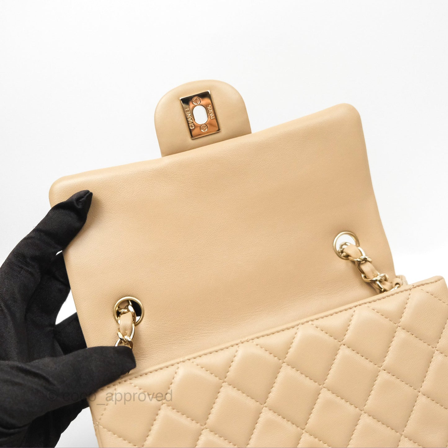 Chanel Mini Rectangular Quilted Beige Lambskin Gold Hardware