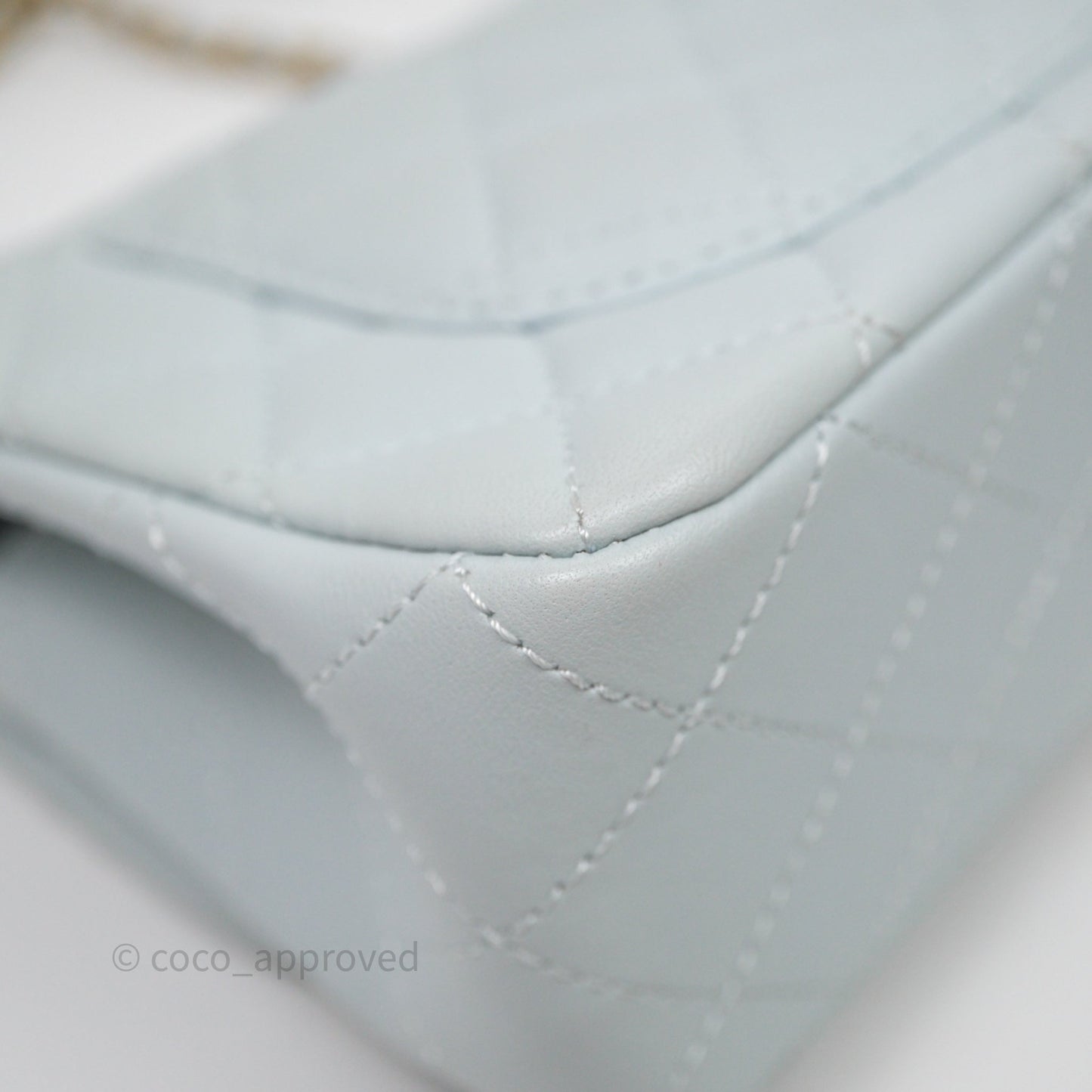 Chanel Pearl Crush Mini Rectangular Light Blue Lambskin Aged Gold Hardware