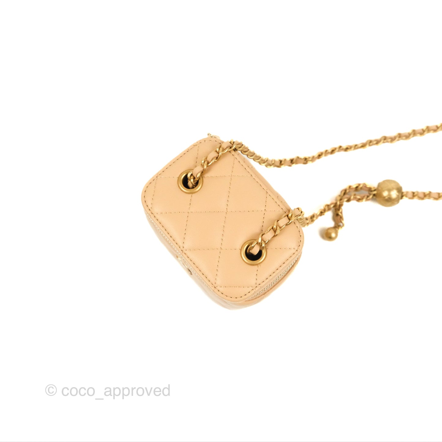 Chanel Mini Pearl Crush Vanity With Chain Beige Lambskin Aged Gold Hardware