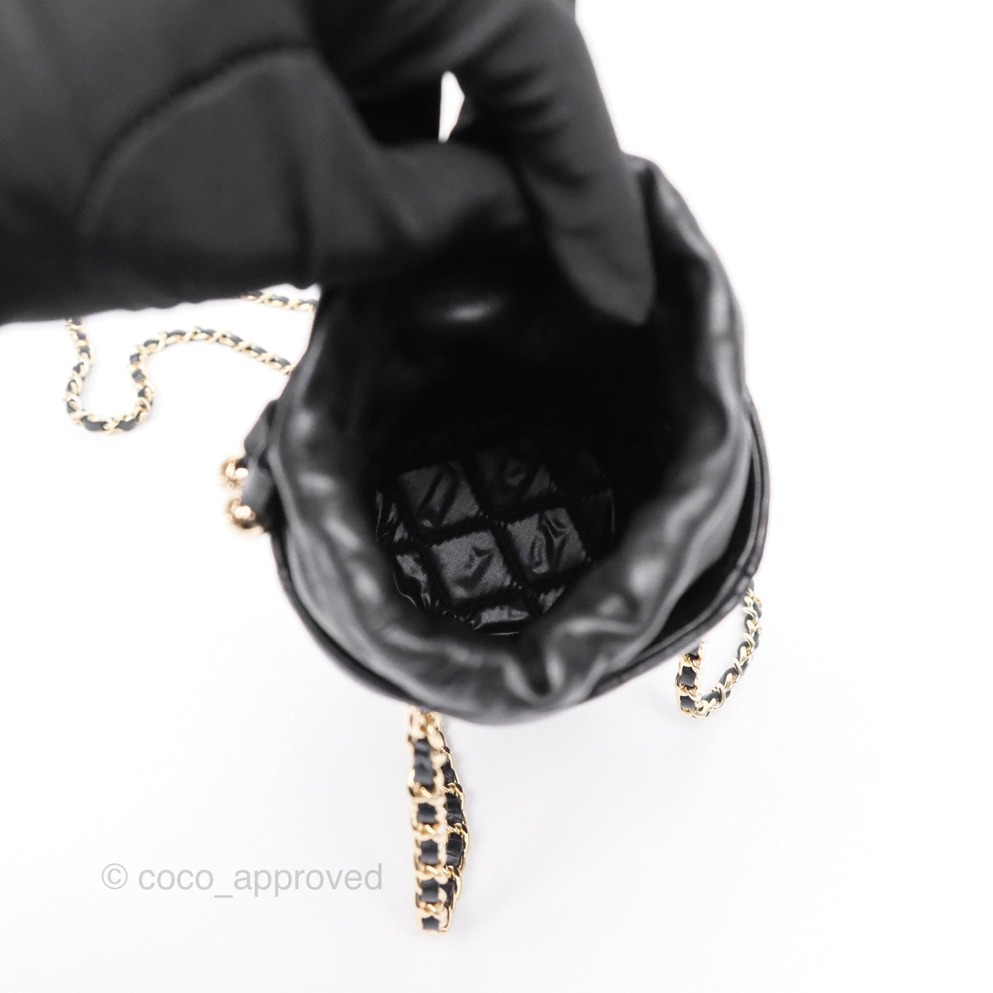 Chanel Small Bucket With Chain Black Lambskin Gold Hardware 21A