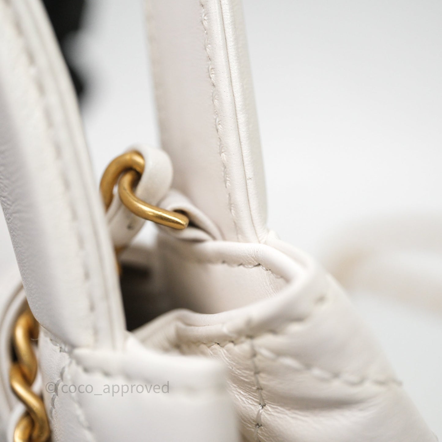 Chanel Kelly Bag Quilted White Lambskin Aged Gold Hardware
