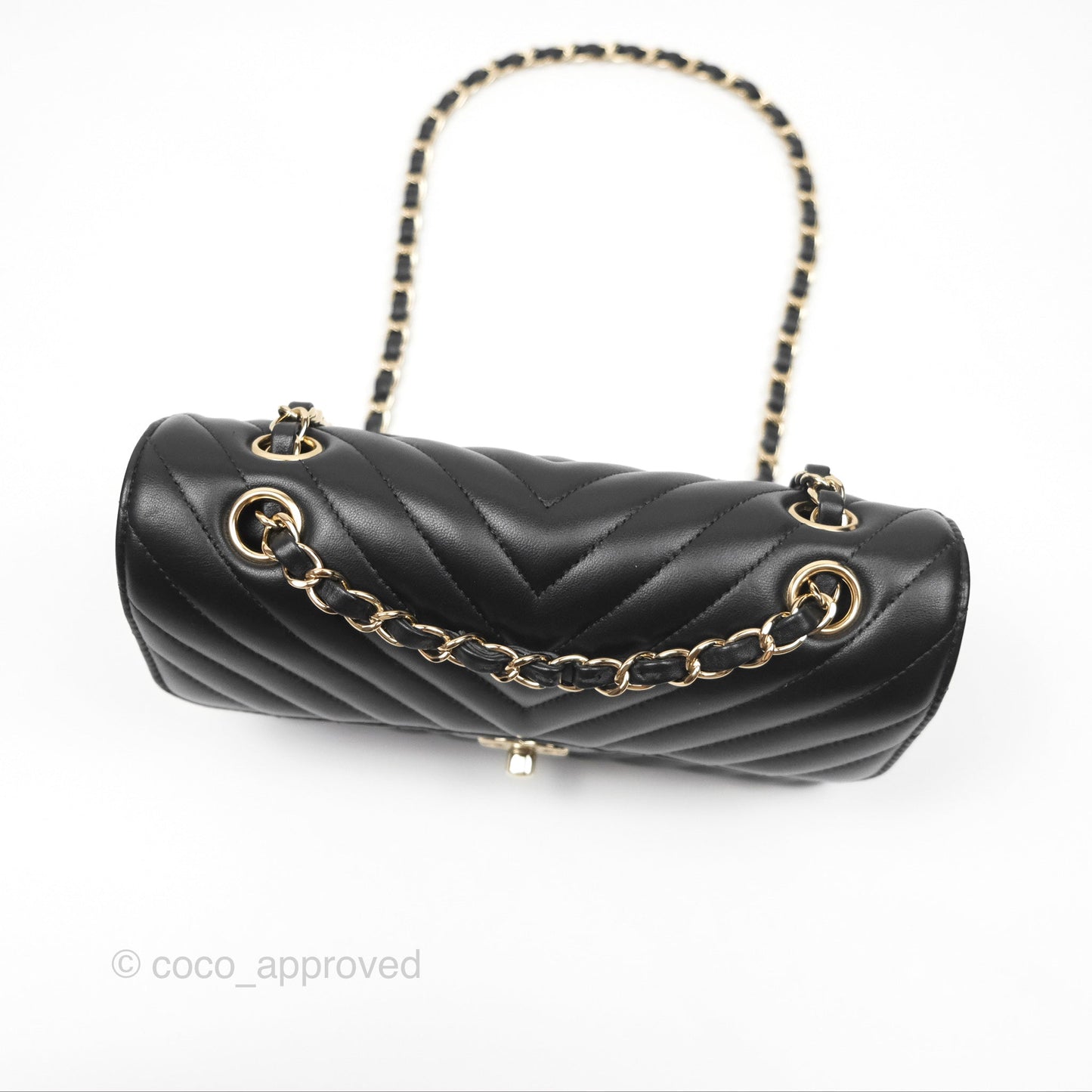 Chanel Small Classic Flap Chevron Black Lambskin Gold Hardware