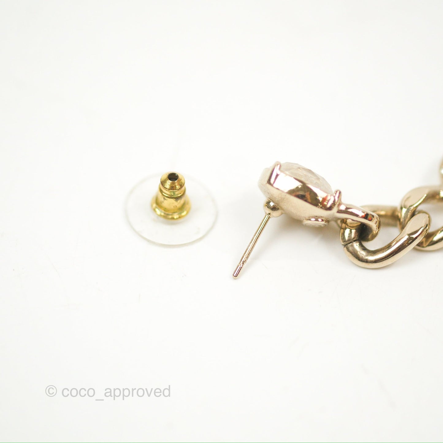 Chanel Chain CC Crystal Drop Earrings Gold Tone 23C