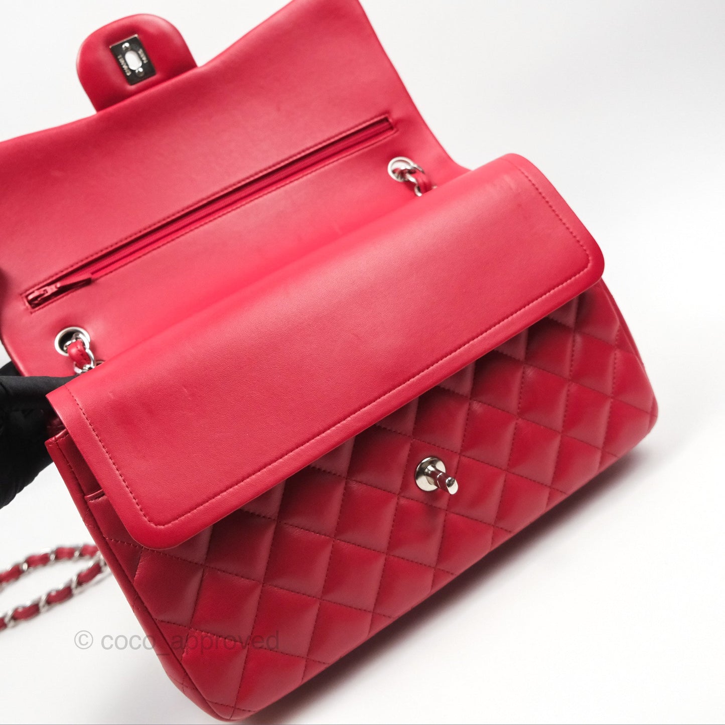 Chanel Jumbo Double Flap Red Lambskin Silver Hardware