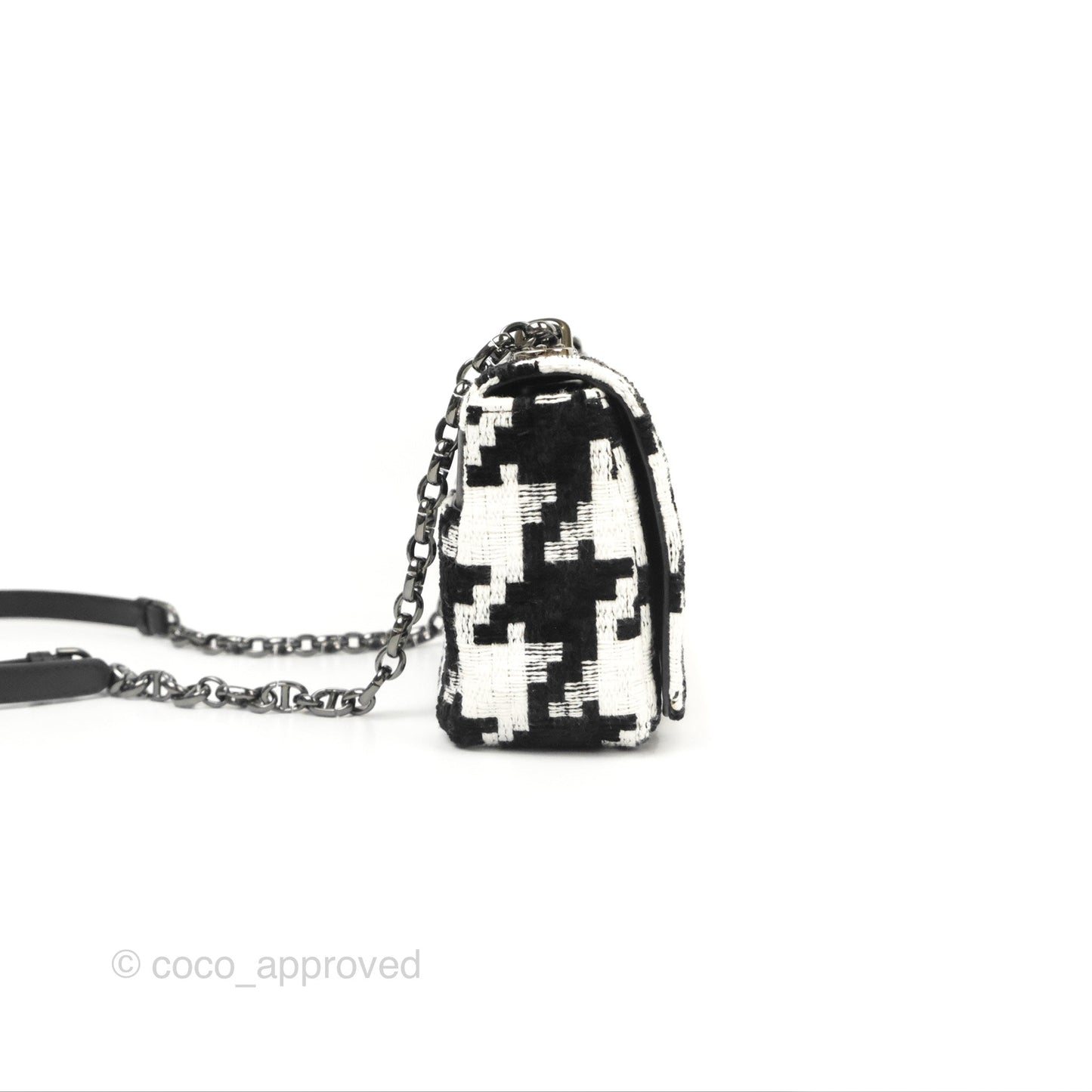 Dior Small Caro Bag Black & White Macro Houndstooth Fabric