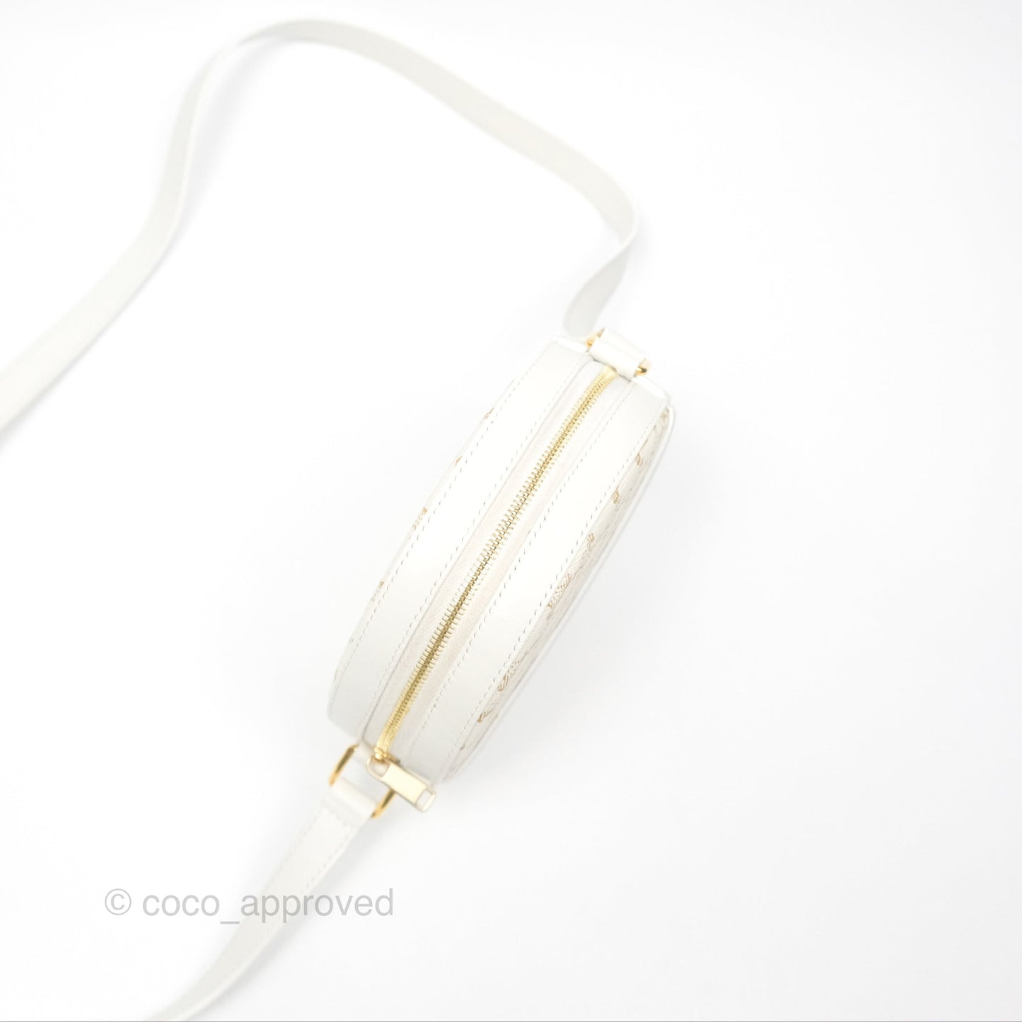 Celine Round Purse on Strap Triomphe Canvas White Calfskin