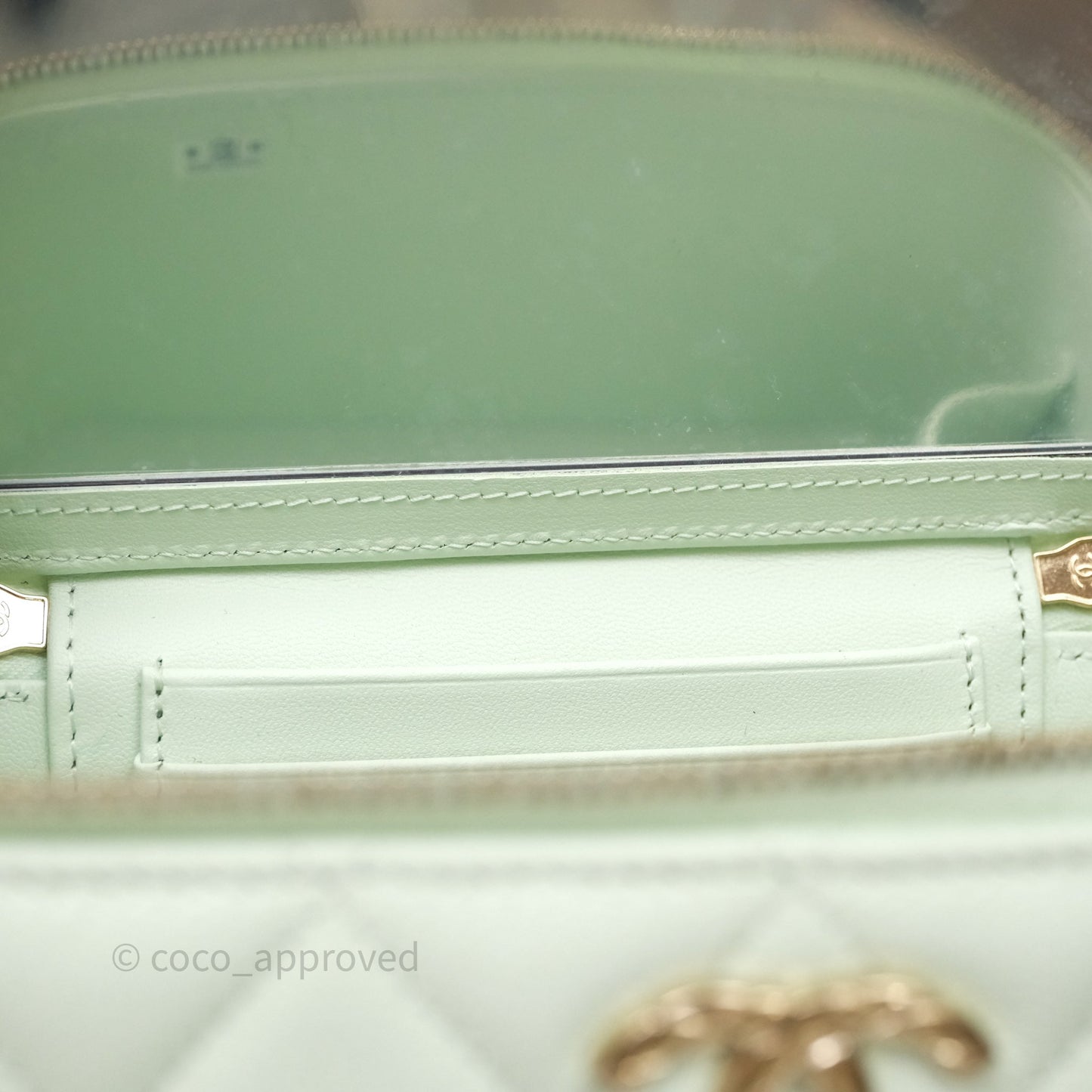 Chanel Vanity Rectangular Top Handle Mint Green Caviar Gold Hardware