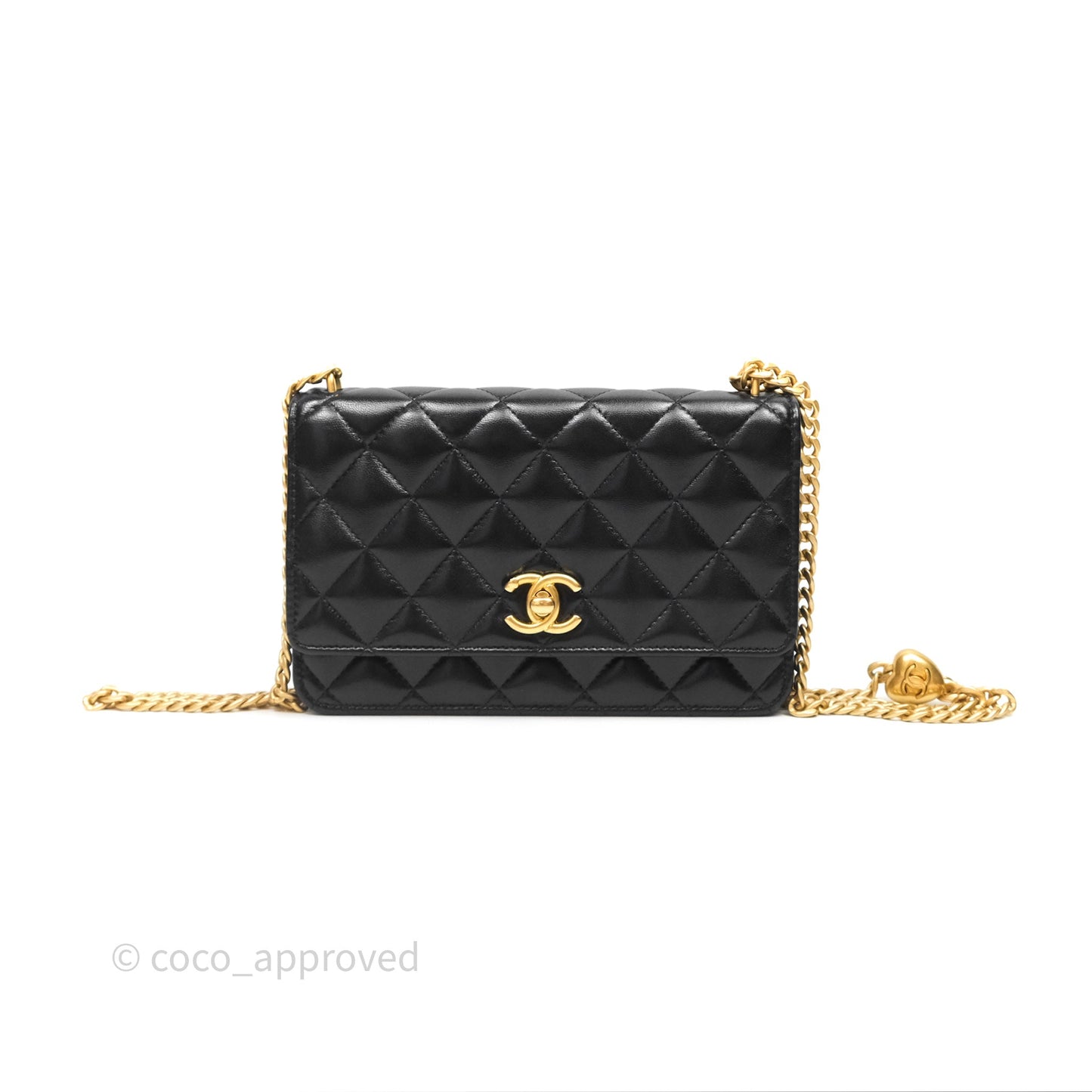Chanel Heart Adjustable Chain WOC Black Lambskin Aged Gold Hardware 25C