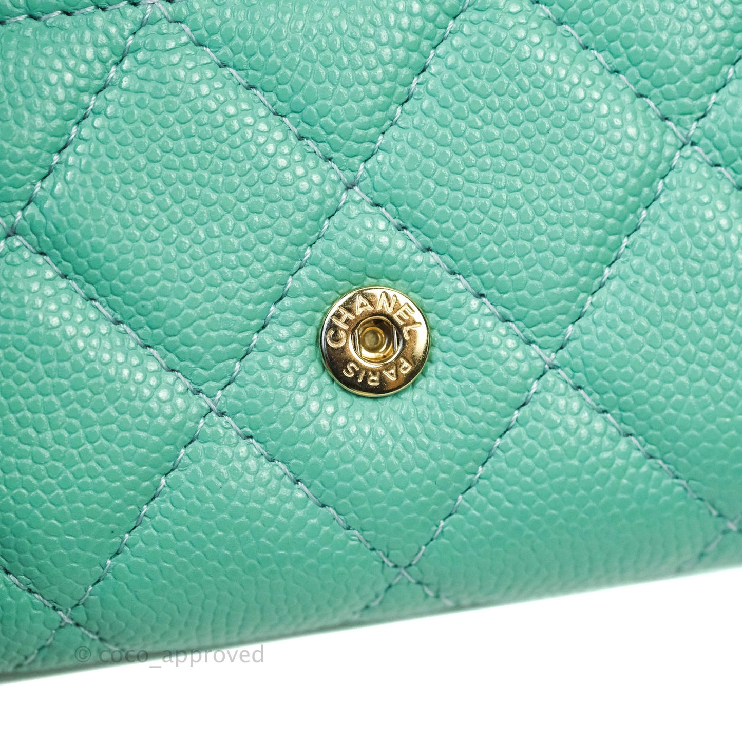 Chanel Quilted Flap Card Holder Caviar Mint Gold Hardware