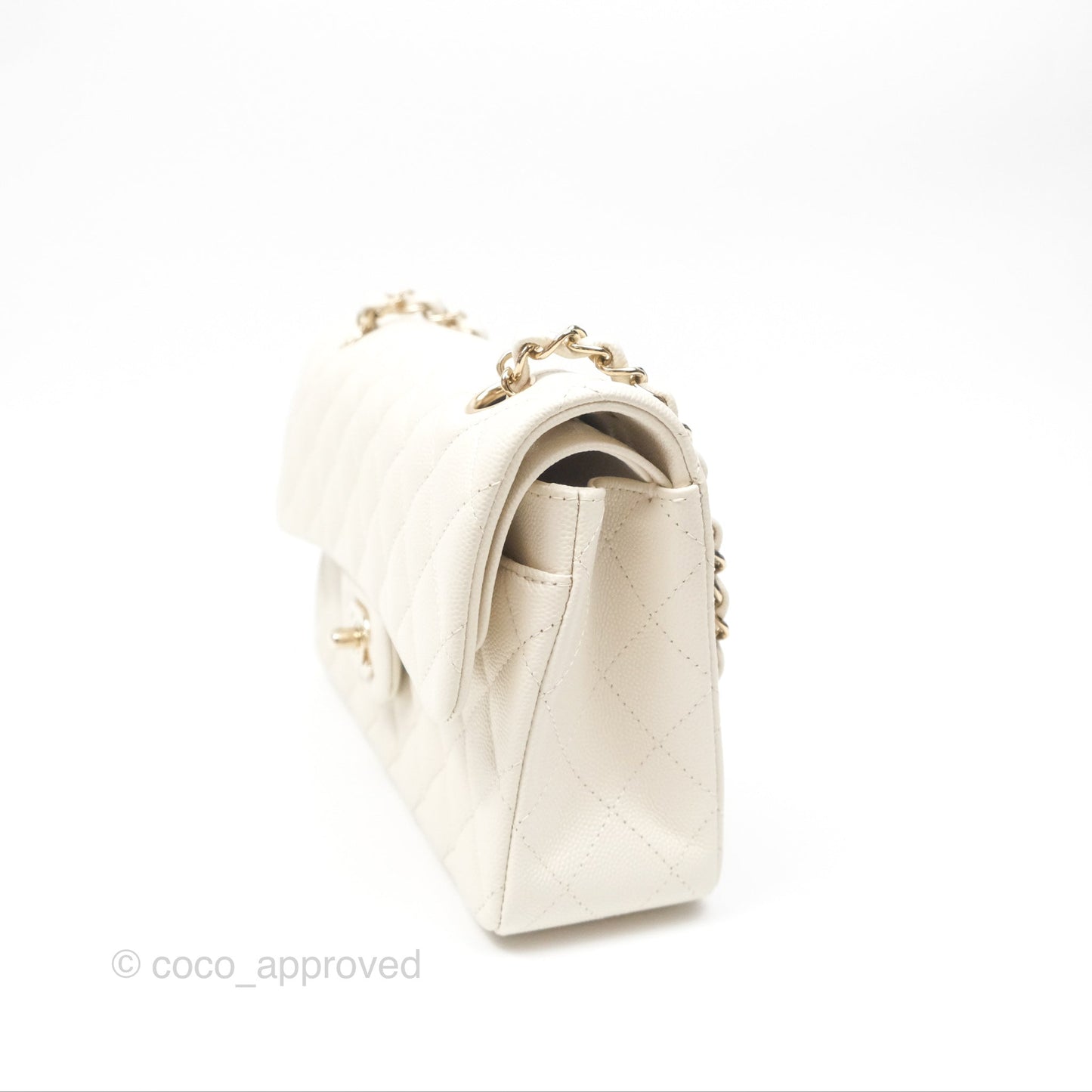 Chanel Small Classic Quilted Flap Light Ivory Caviar Gold Hardware