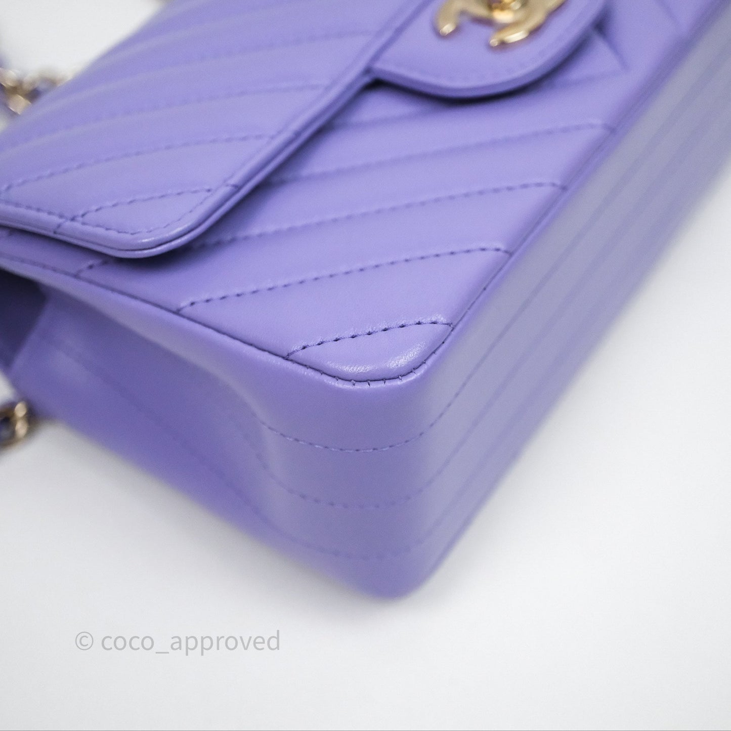 Chanel Quilted Mini Rectangular Chevron Purple Lambskin Gold Hardware