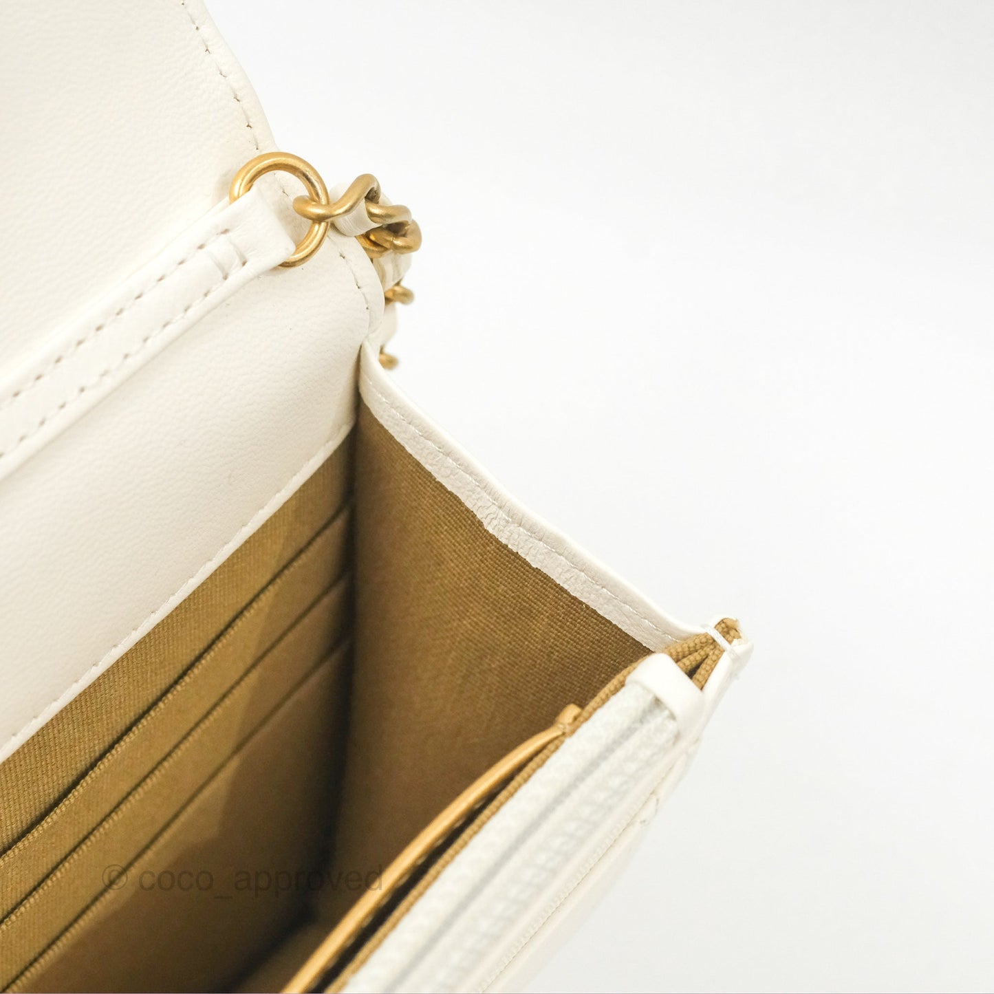 Chanel Quilted Pearl Crush Wallet on Chain WOC White Lambskin Aged Gold Hardware
