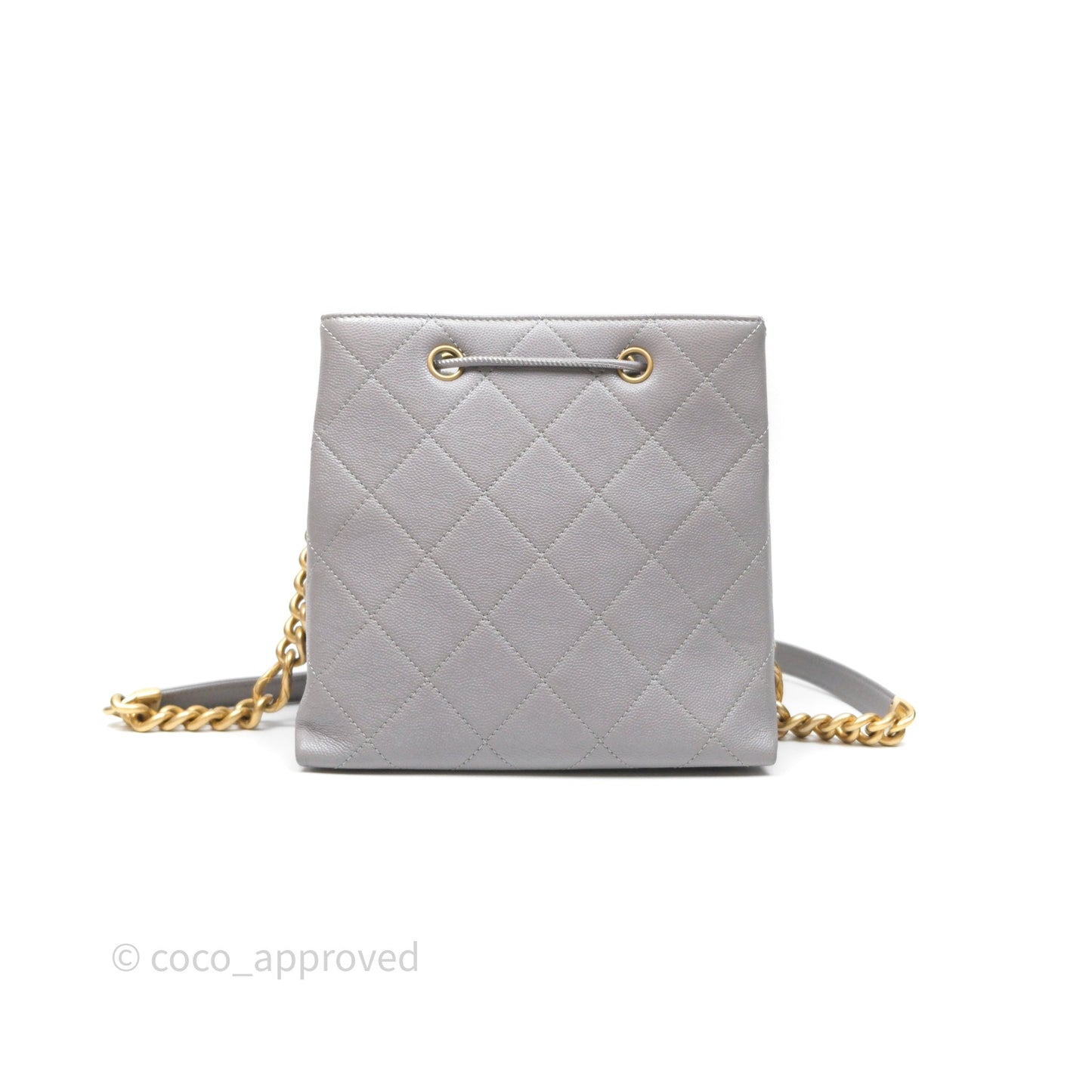 Chanel Drawstring Bucket Bag Grey Grained Calfskin Aged Gold Hardware