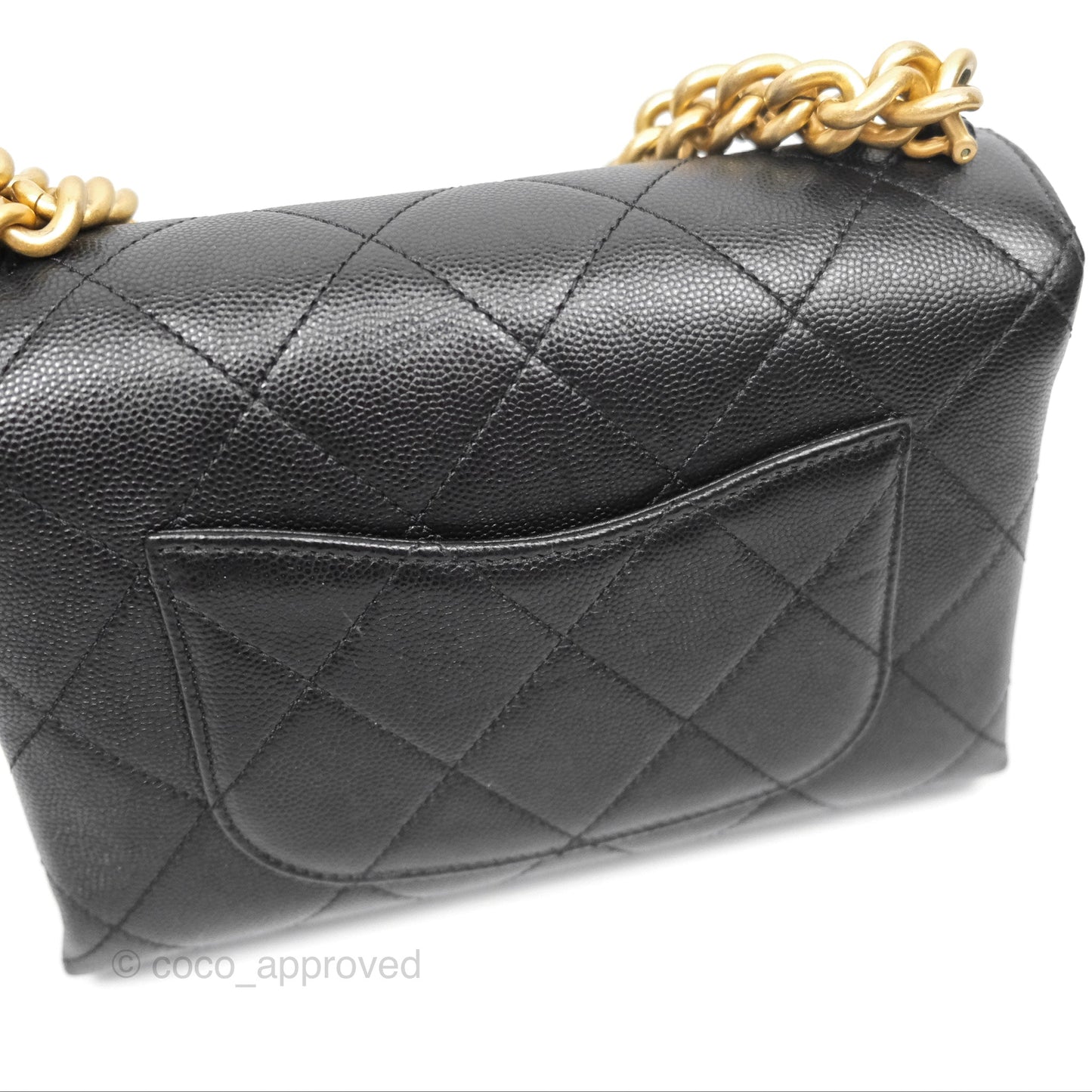Chanel Bracelet On Chain Flap Bag Flat Quilted Black Caviar Aged Gold Hardware