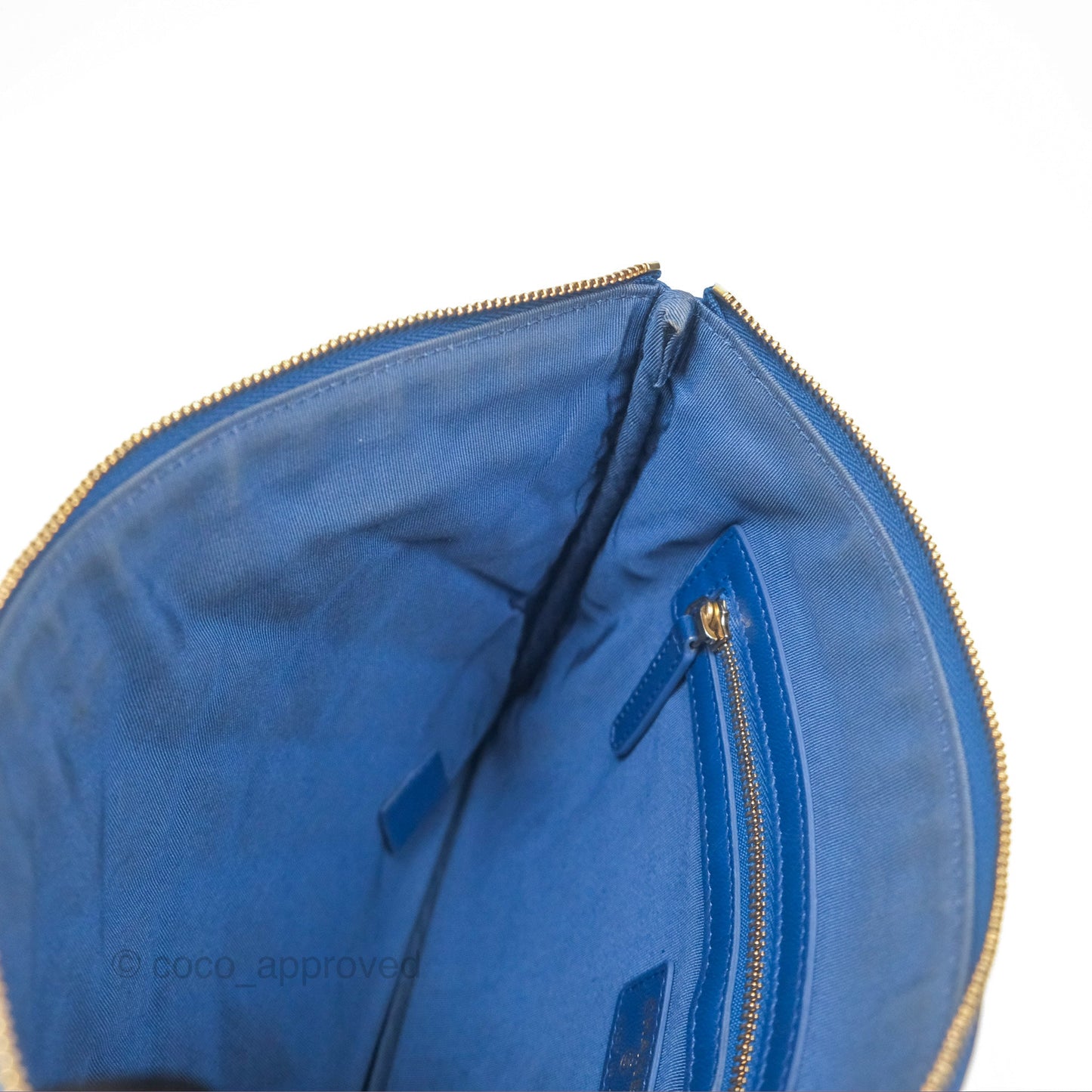 Chanel Medium Quilted O Case Blue Lambskin Gold Hardware